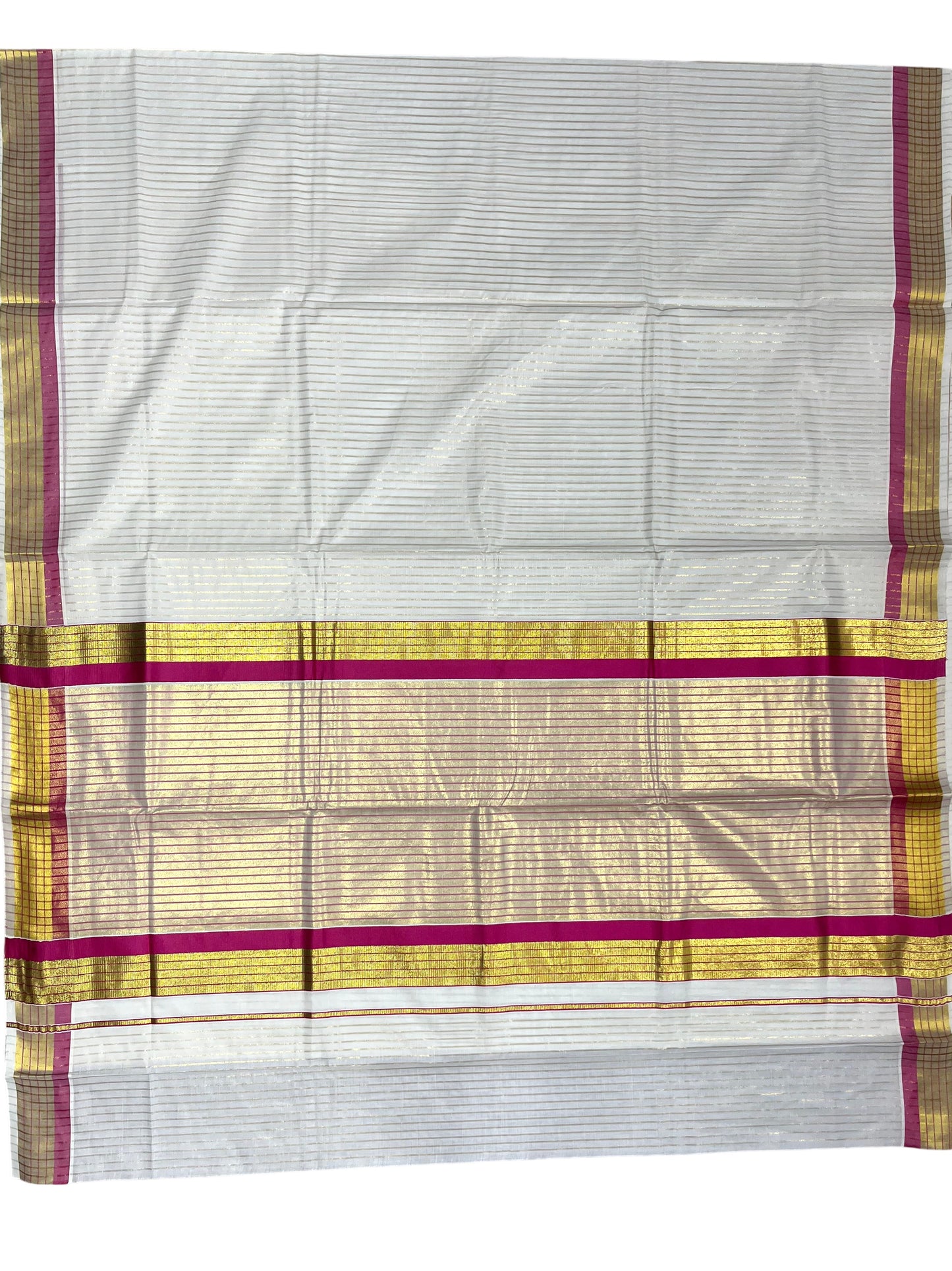 Southloom Kerala Pure Cotton Saree with Stripes on Body and Borders in pink SL334