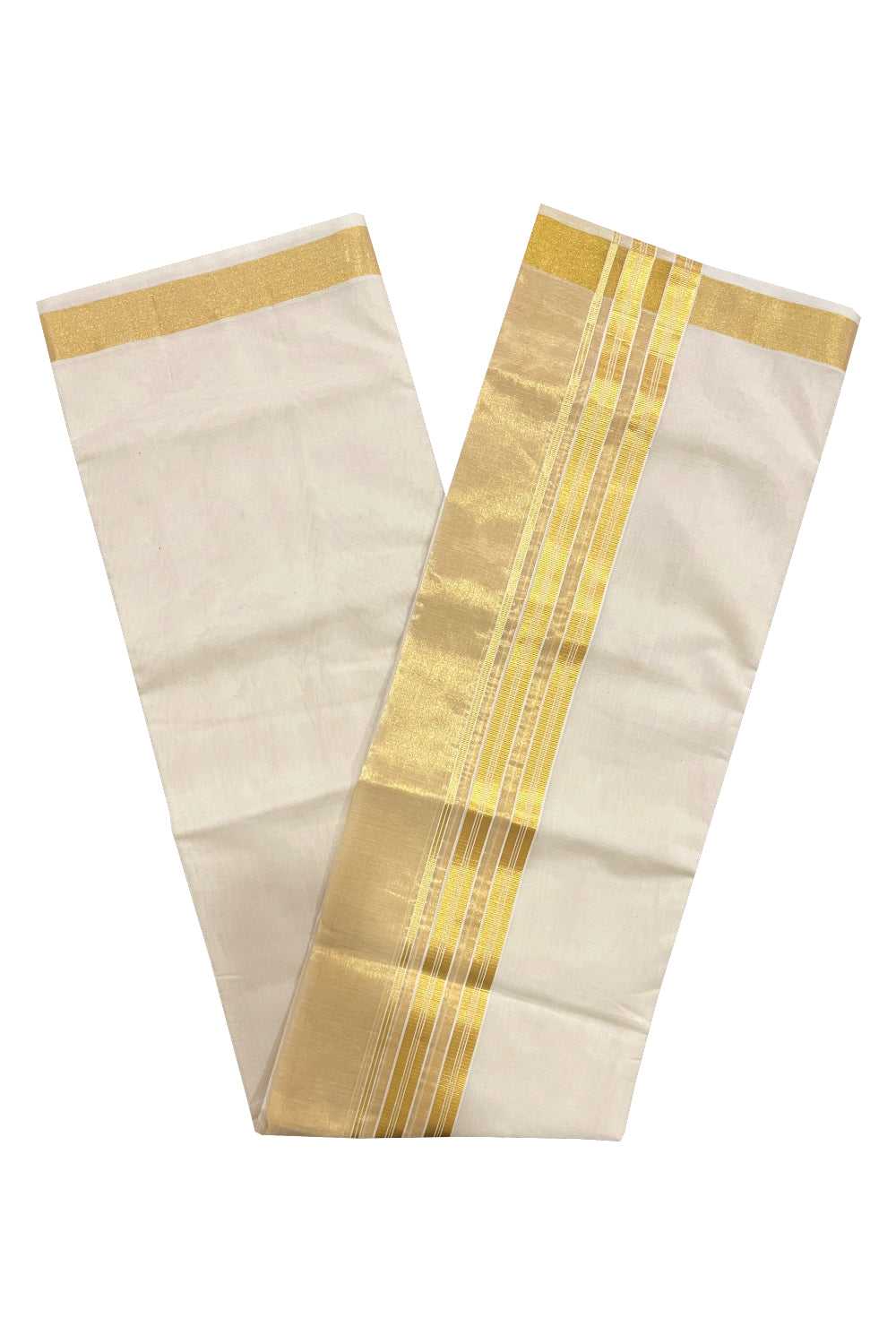 Southloom Premium Handloom Pure Cotton Wedding Mundu with Tissue Kasavu on Border (South Indian Kerala Dhoti)