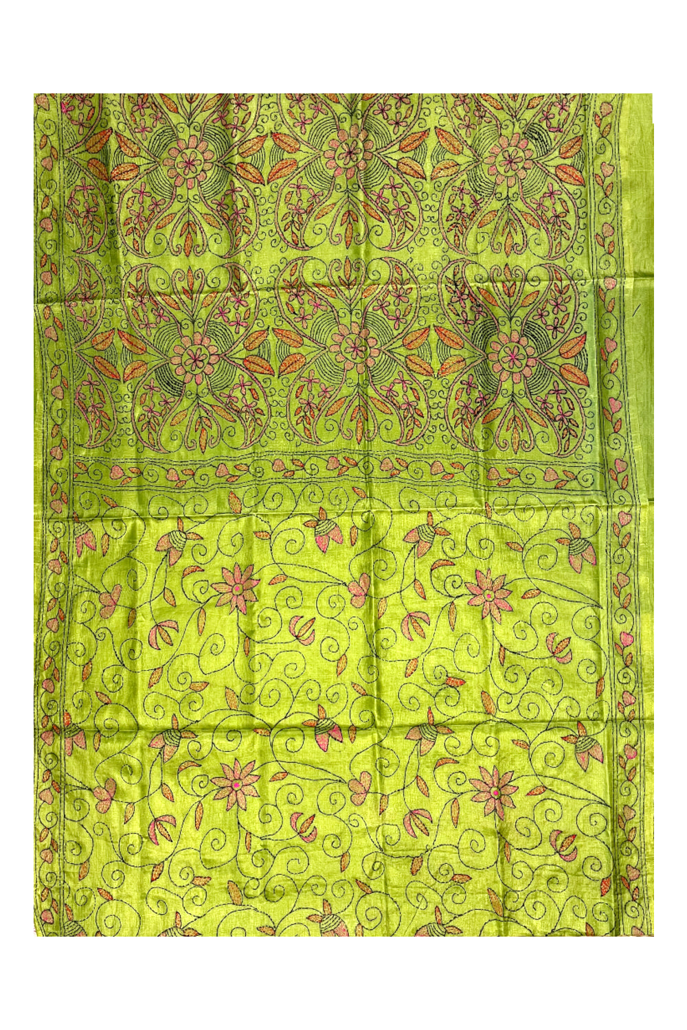 Southloom Kantha Thread Work Designer Green Saree