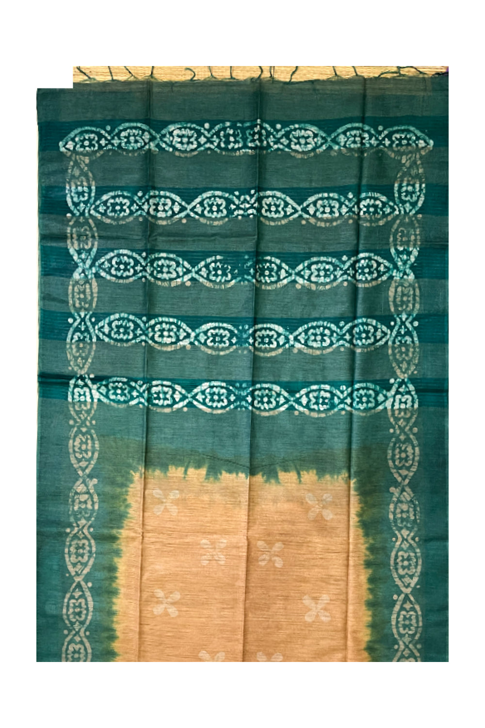 Southloom Cotton Brown Green Saree with Baswara Prints on Body and Pallu