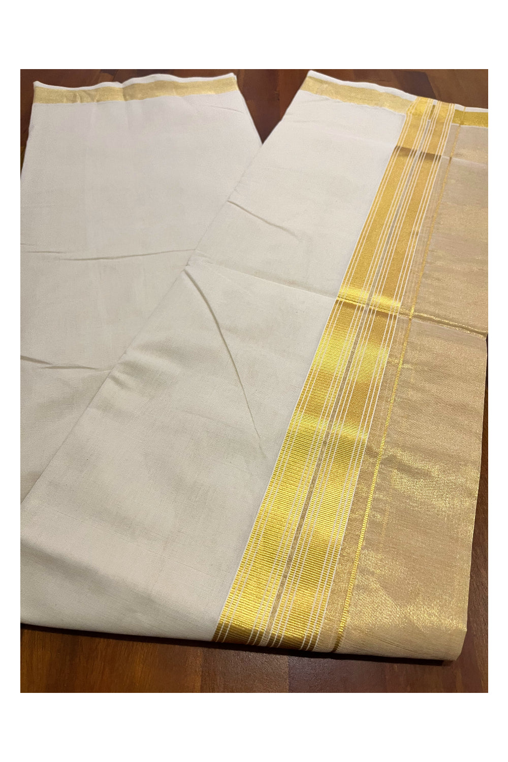 Southloom Premium Handloom Pure Cotton Wedding Mundu with Tissue Kasavu on Border (South Indian Kerala Dhoti)