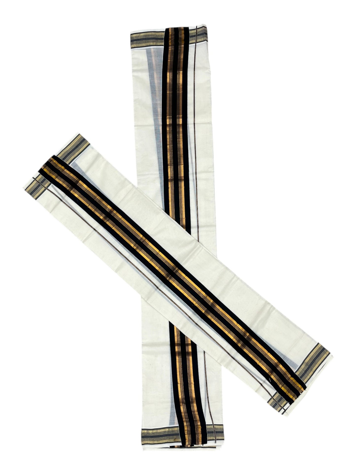 Southloom Kerala Cotton  Set Mundu (Mundum Neriyathum) with Kasavu and Black Border