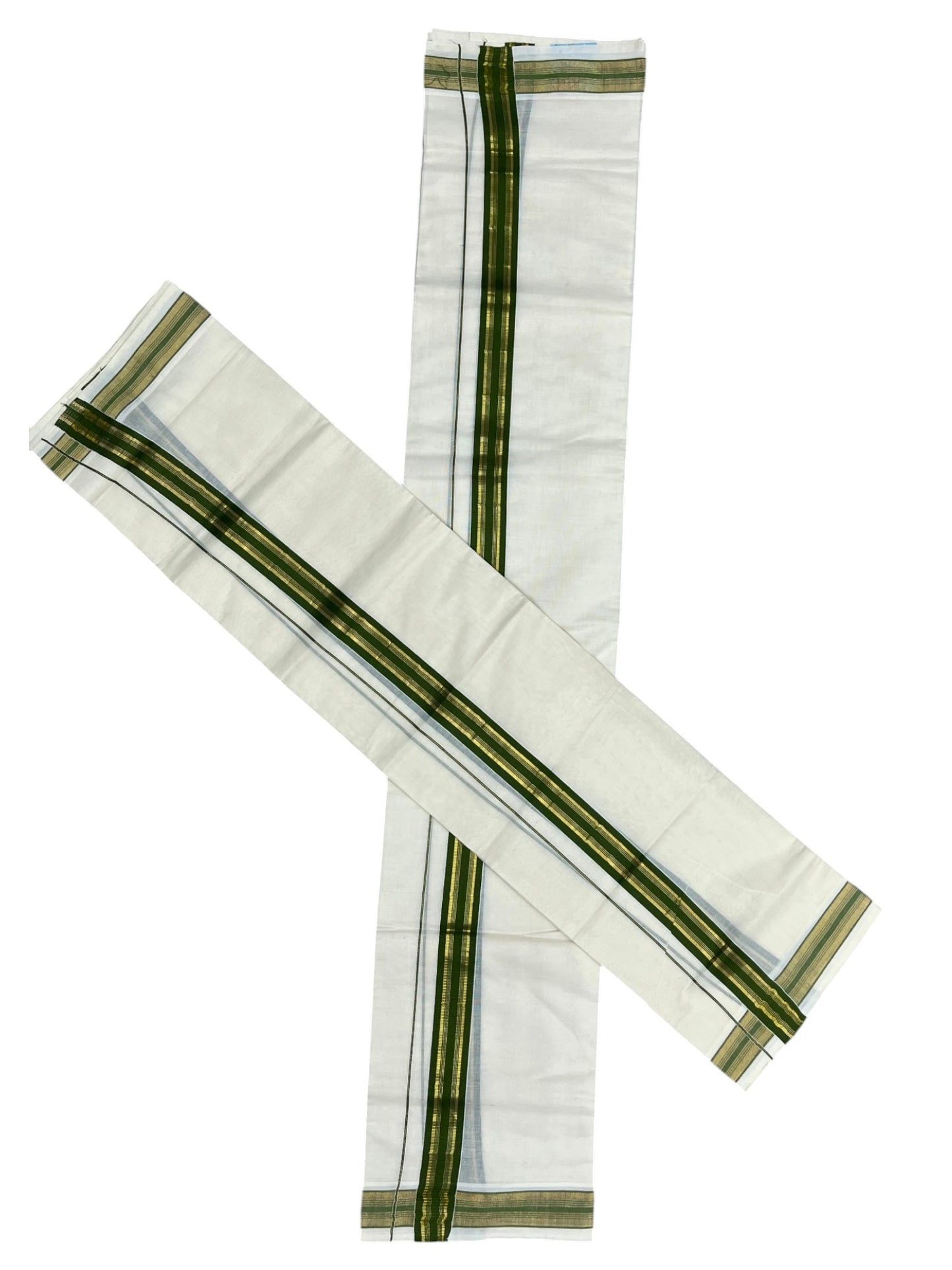 Southloom Kerala Cotton Single Set Mundu (Mundum Neriyathum) with Kasavu and  Olive Green Border in 2.80 Mtrs SLKK SL470