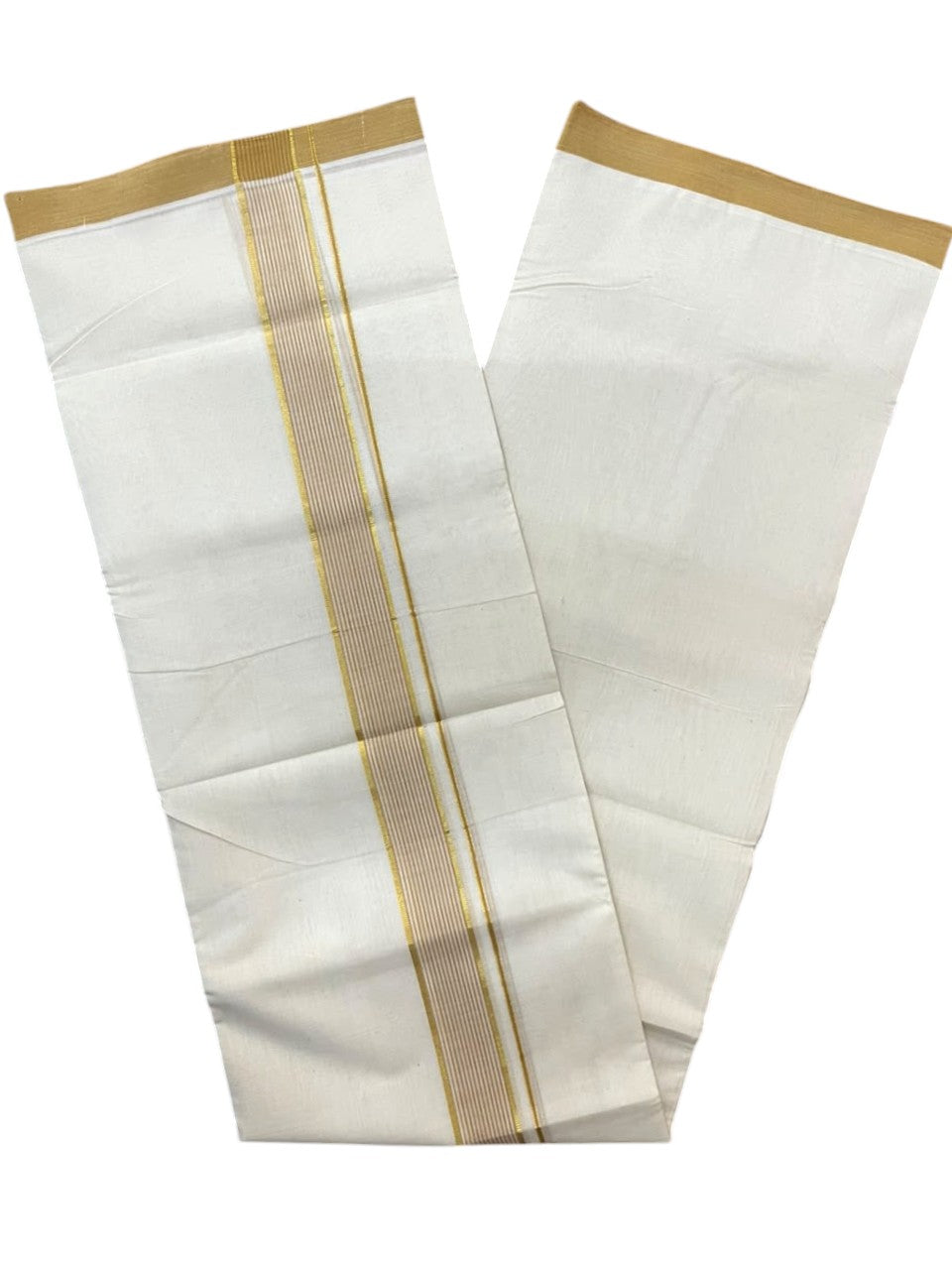 Southloom Balaramapuram Unakkupaavu Premium Handloom Cotton Double Mundu with Gold Kasavu and Mustard Yellow Border