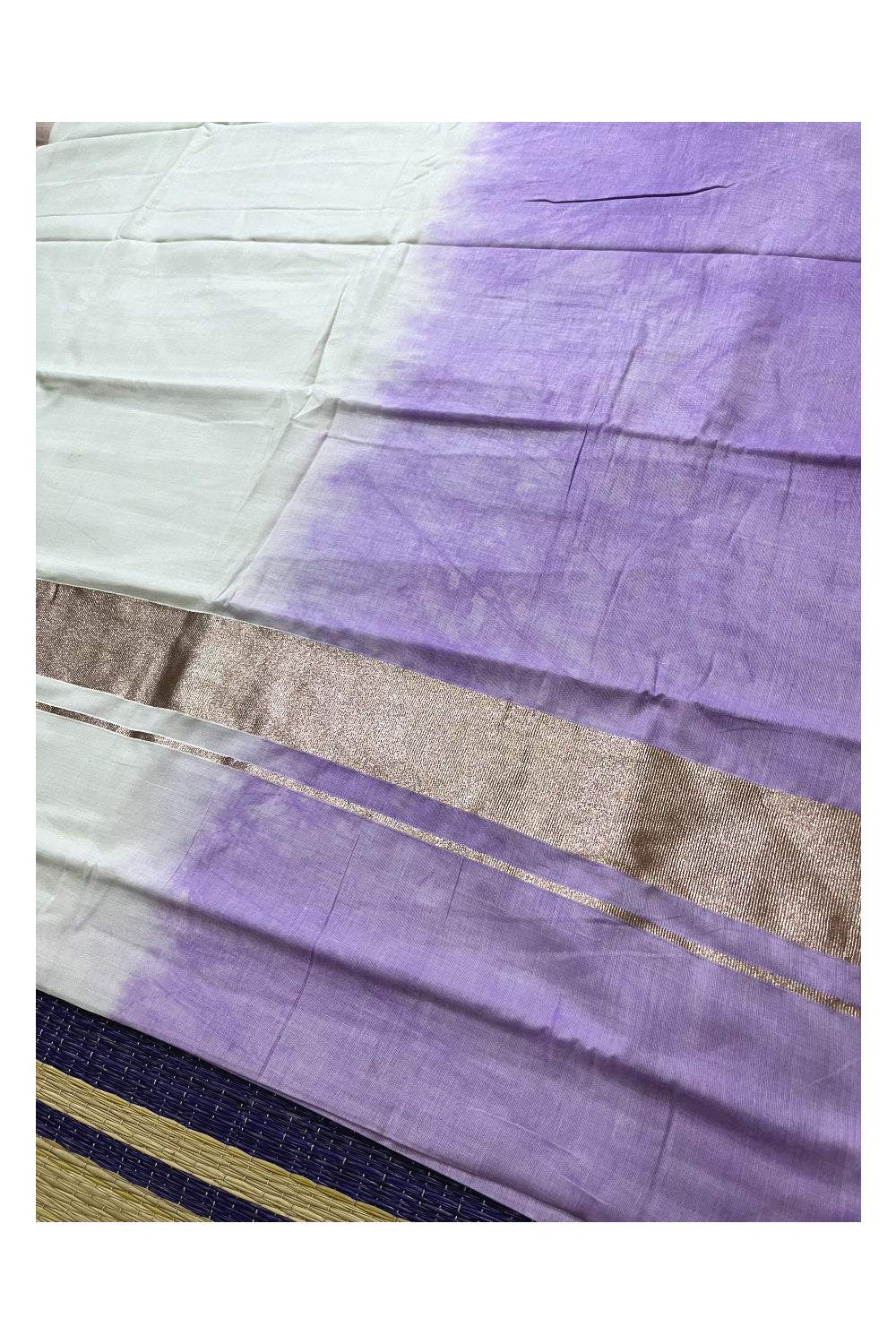 Southloom Tie & Dye - Half & Half Violet Design Cotton Kerala Kasavu Saree