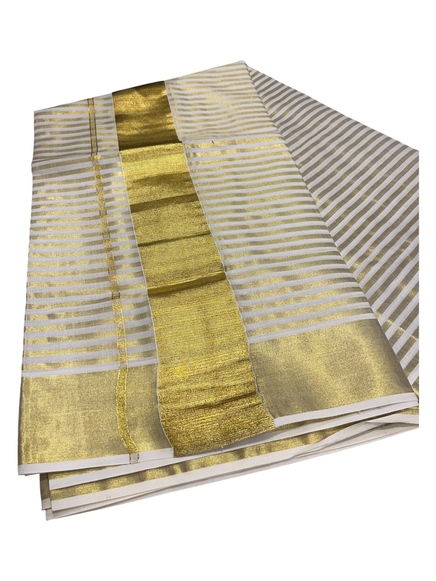 Southloom Kerala Cotton Kasavu Saree with Stripes on Body