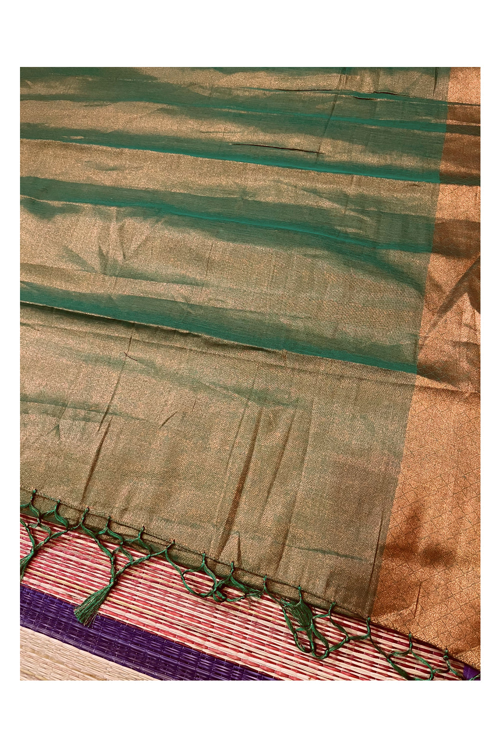 Southloom Green Tissue Plain Saree with Kalamkari Printed Blouse Piece