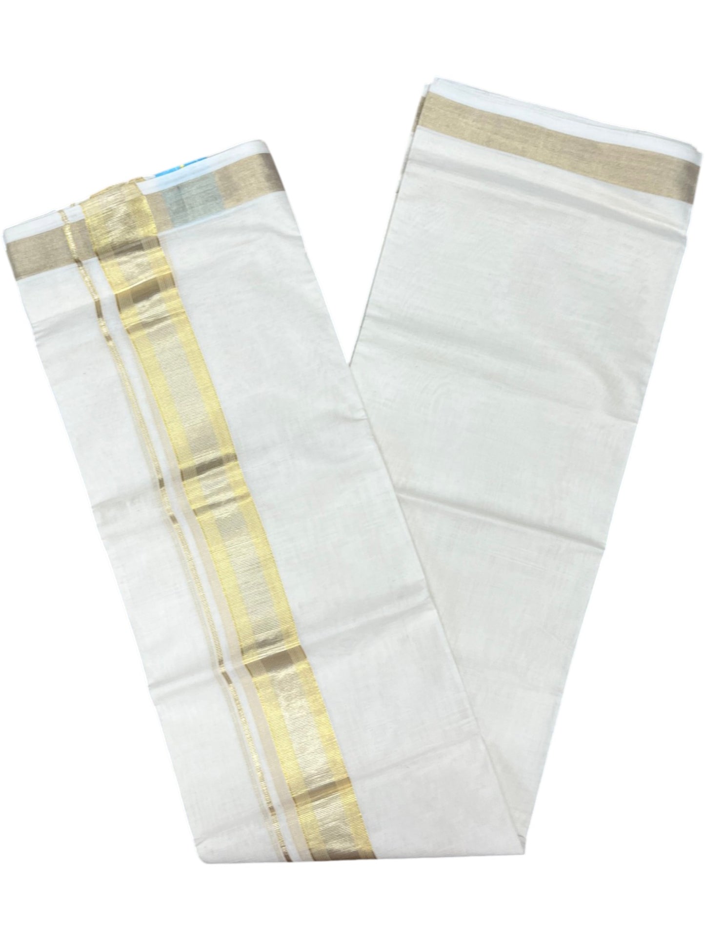 Southloom Balaramapuram Unakkupaavu Premium Handloom Cotton Double Mundu with Gold Kasavu Silver Border