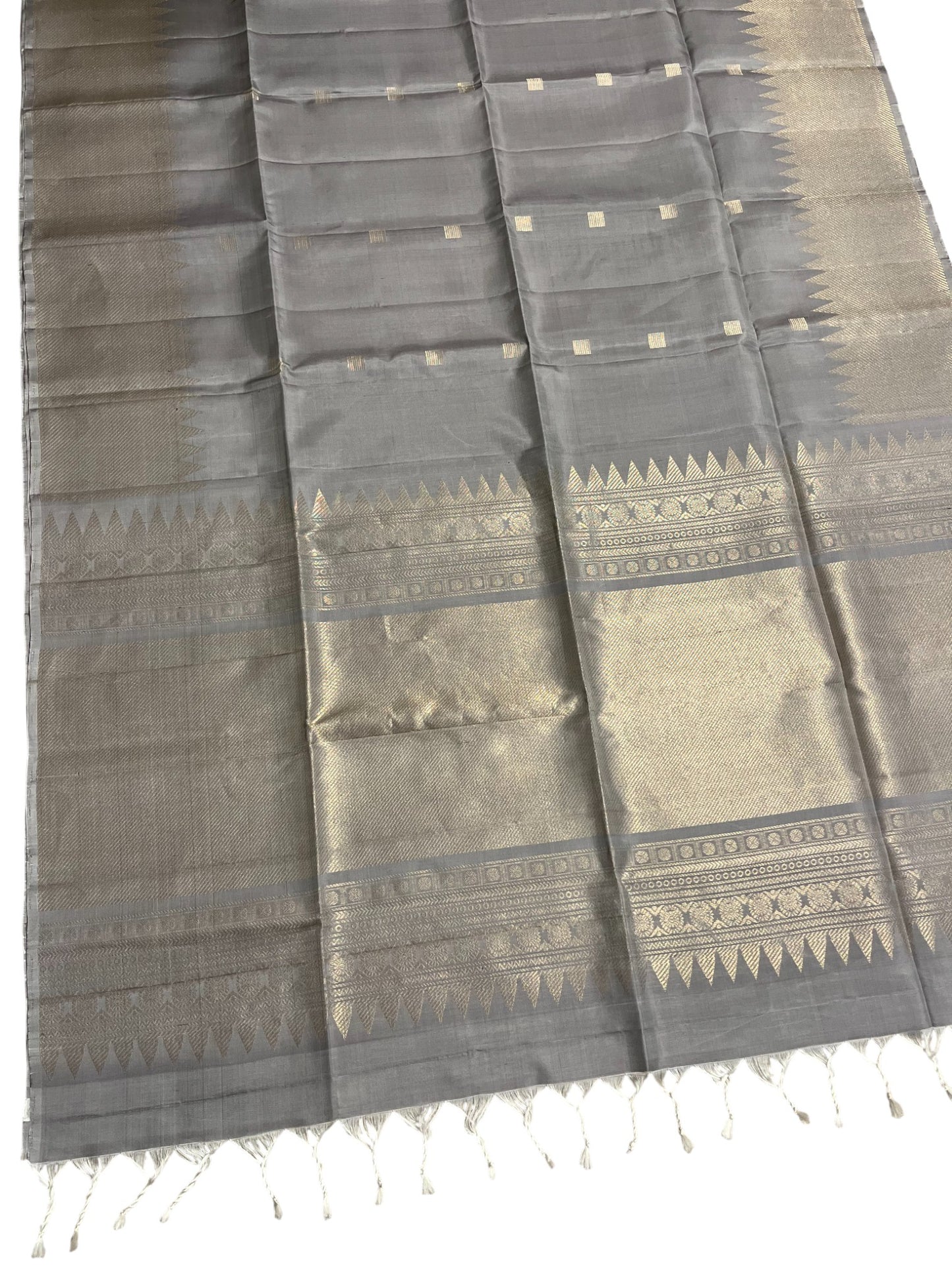 Southloom Pure Handloom Bridal Kanchipuram Silk Saree with Korvai Work (Grey)