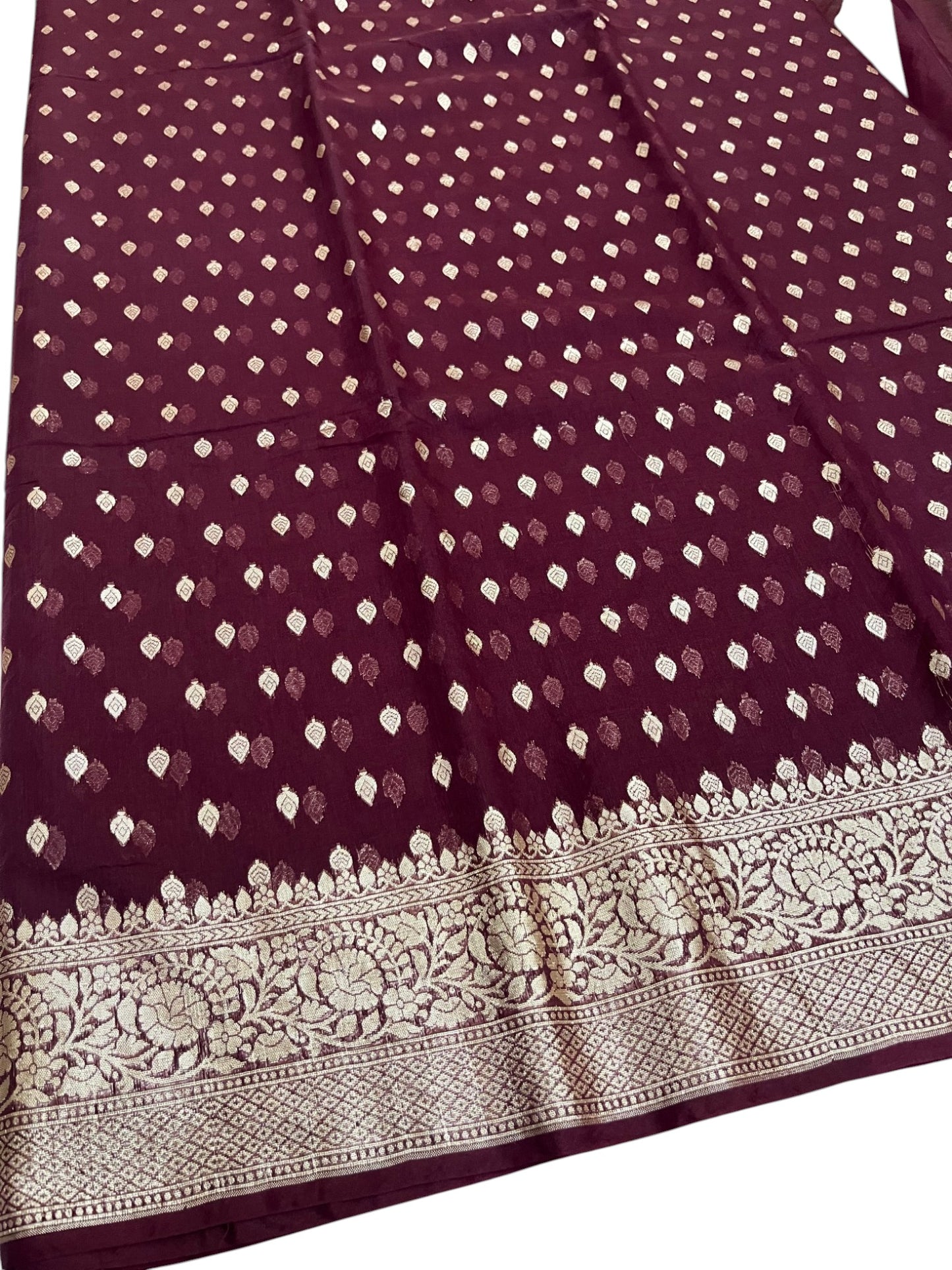 Southloom Cotton Banarasi Silk Saree with Woven Work on Body and Borders (Maroon)