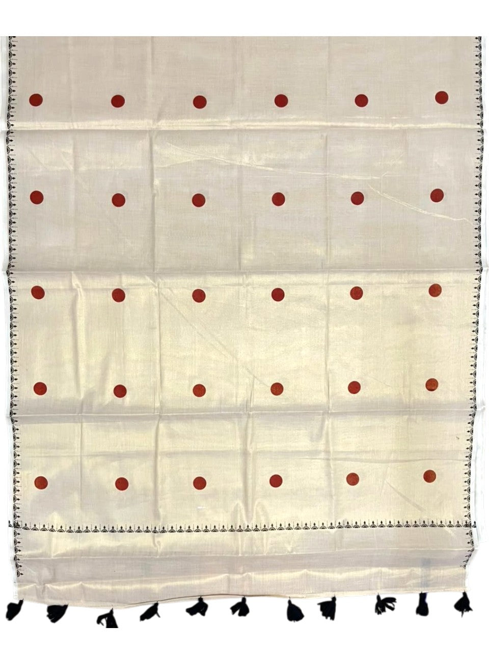 Southloom Kerala Tissue Kasavu Plain Saree with Orange Polka Dots On Body SL537