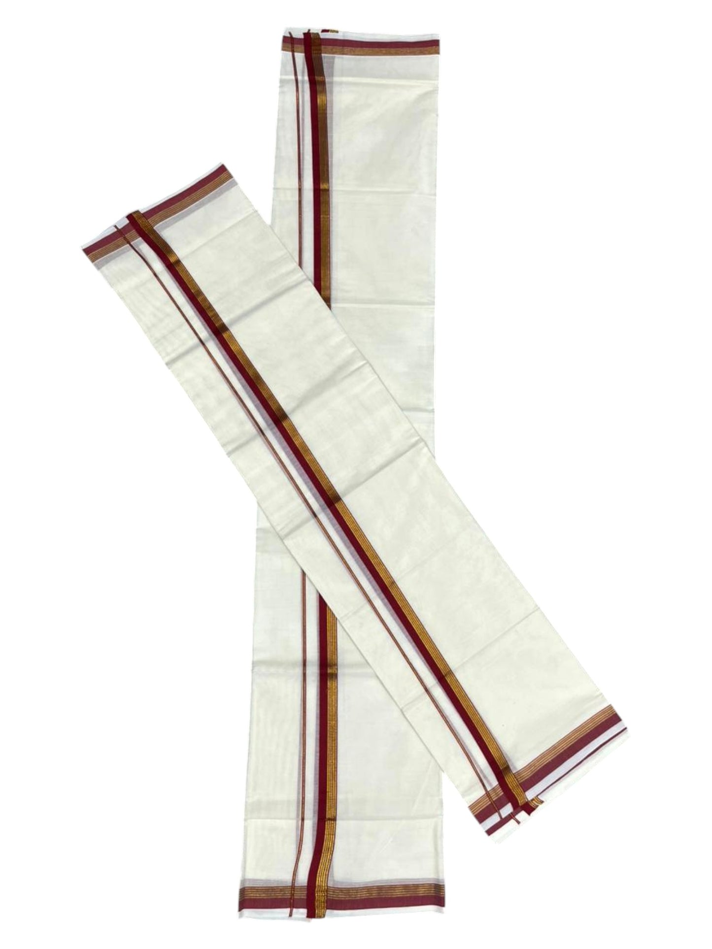 Pure Cotton Kerala Single Set Mundu (Mundum Neriyathum) with Red Kasavu Border in 2.80 Mtrs