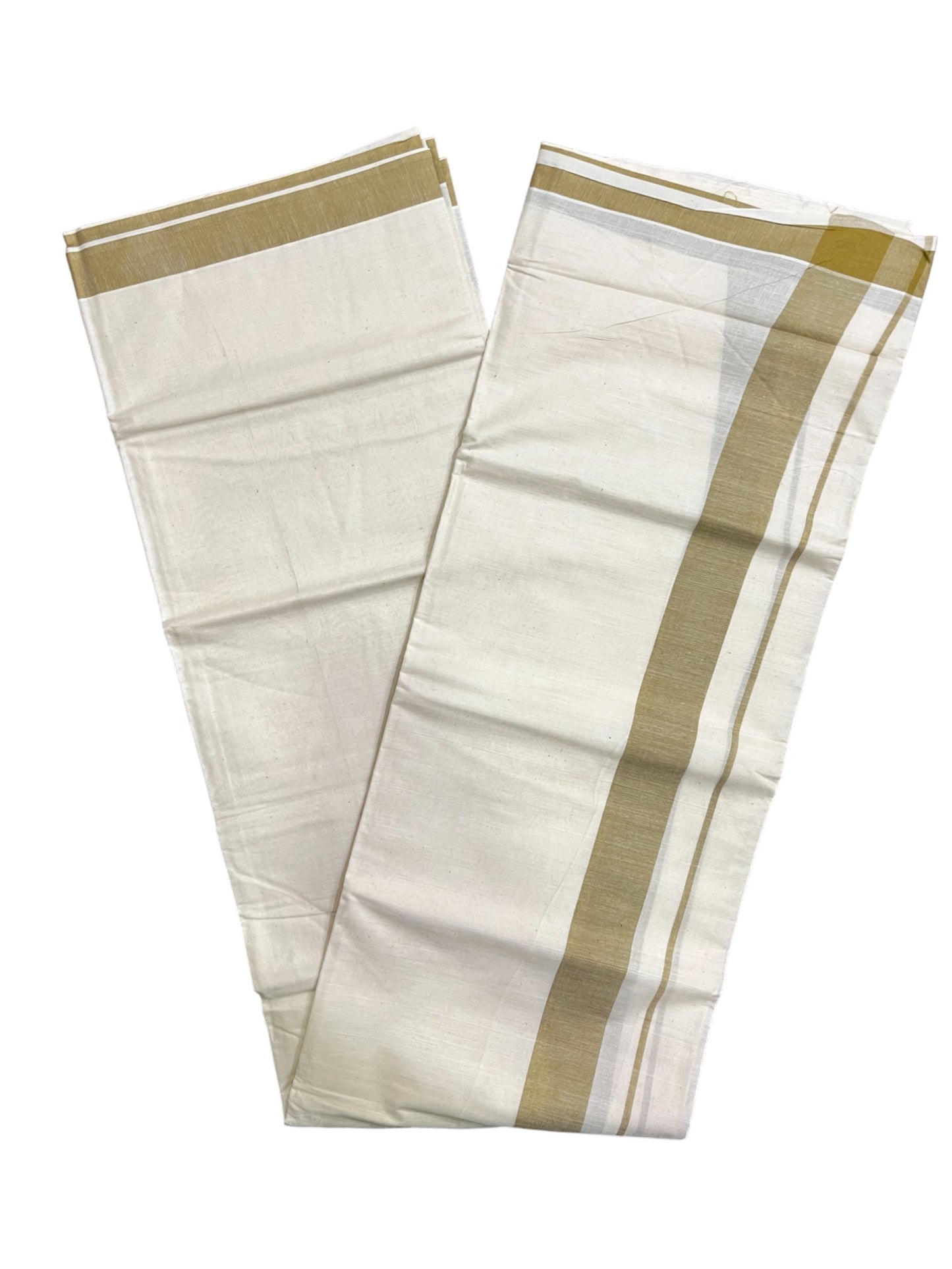 Kerala Pure Cotton Double Mundu with Olive Green Kara (South Indian Kerala Dhoti)