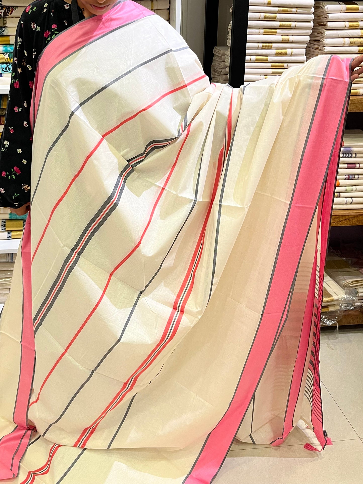 Mulloth Cotton Pink Colour Saree SL150