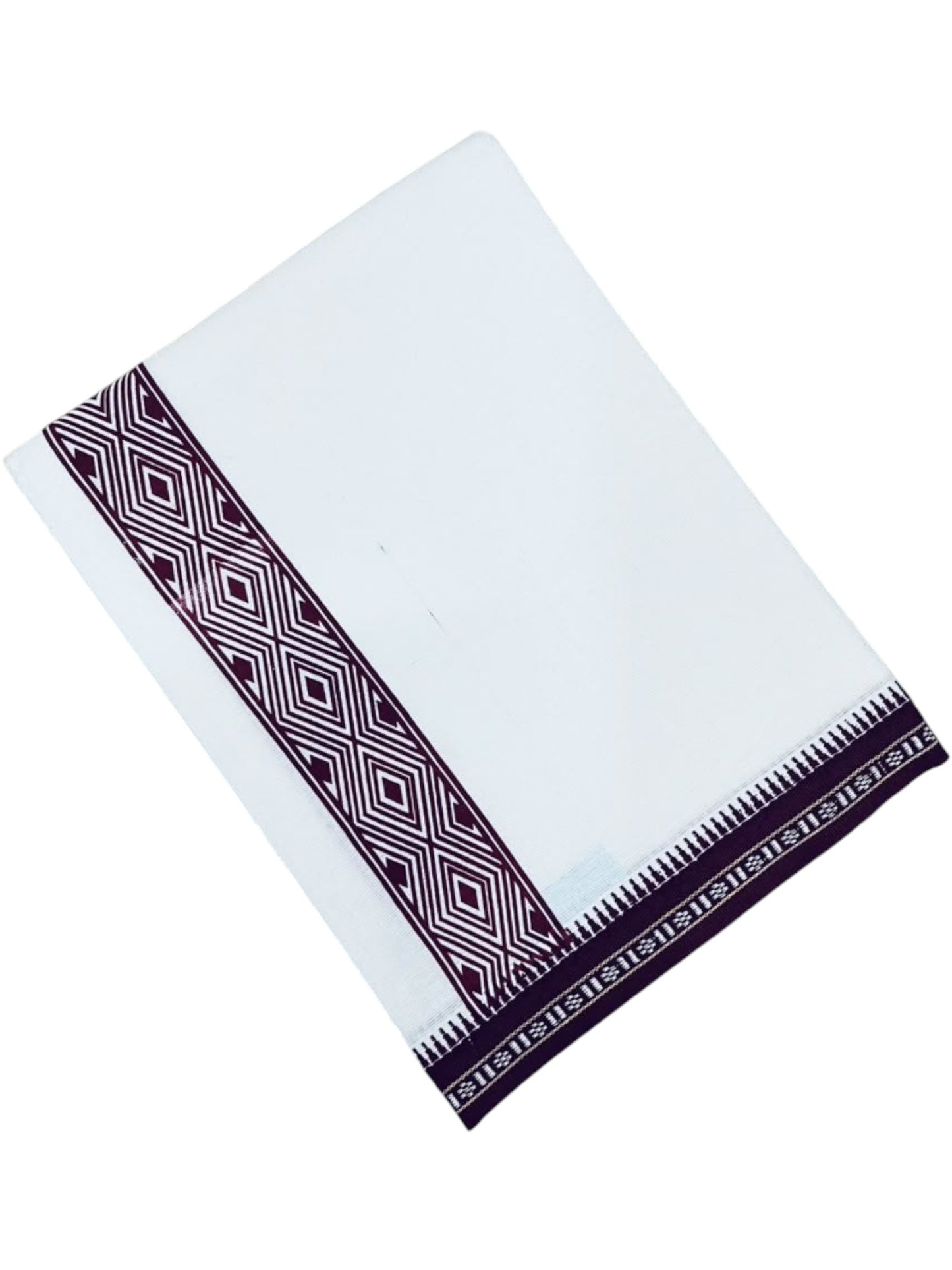 Southloom White Maroon Printed Single Mundu / Otta Mundu / Lungi (South Indian Kerala Dhoti)