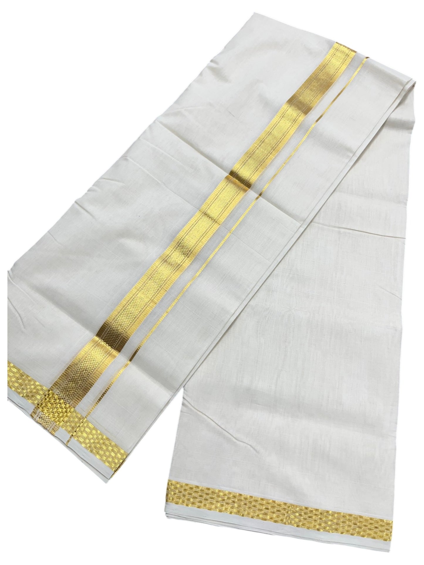 Southloom Premium Handloom Cotton Double Mundu with Gold Kasavu and Paa Neythu Border