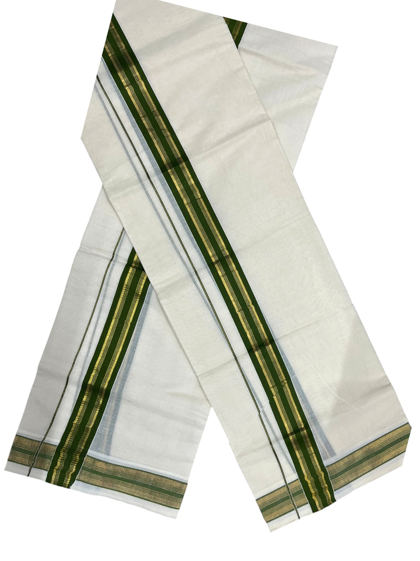 Southloom Kerala Cotton Single Set Mundu (Mundum Neriyathum) with Kasavu and  Olive Green Border in 2.80 Mtrs SLKK SL470