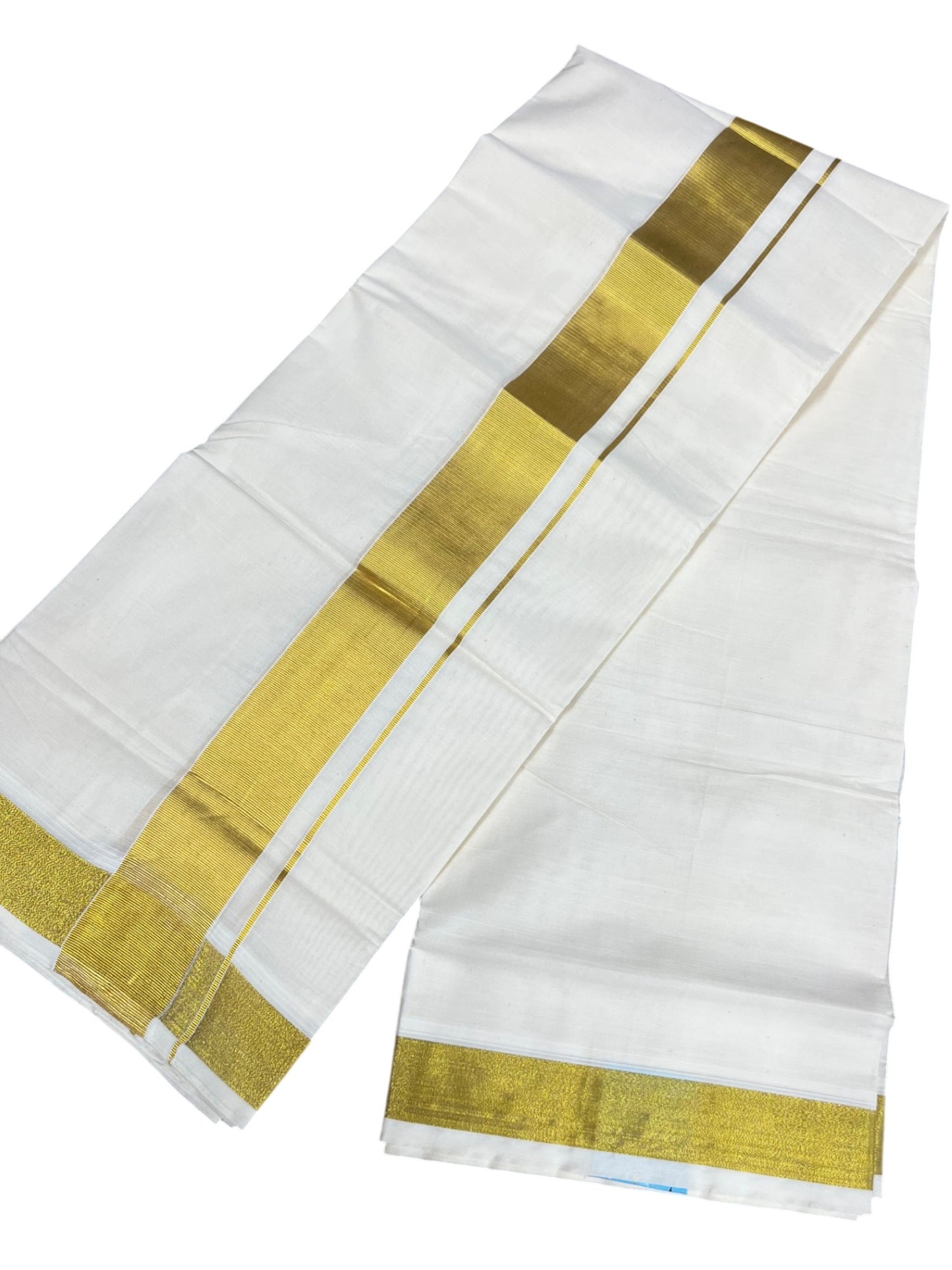 Southloom Kerala Pure Cotton Double Mundu with Gold Kasavu and Border (South Indian Dhoti)