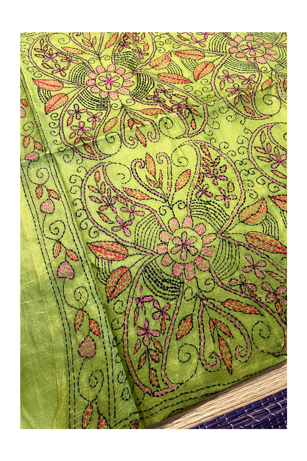 Southloom Kantha Thread Work Designer Green Saree