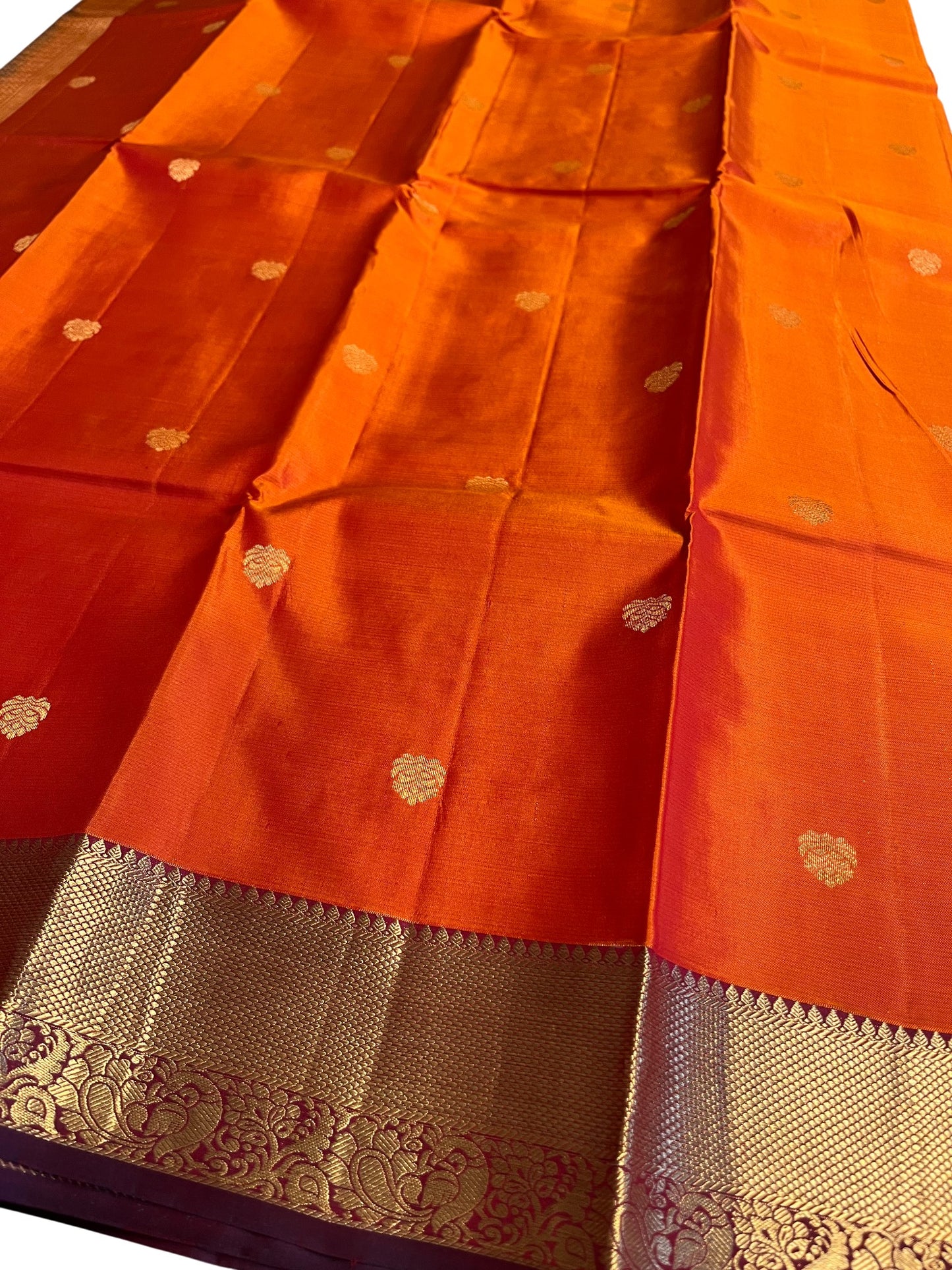 Southloom Pure Handloom Bridal Kanchipuram Silk Saree with Korvai Work (Orange & Purple)