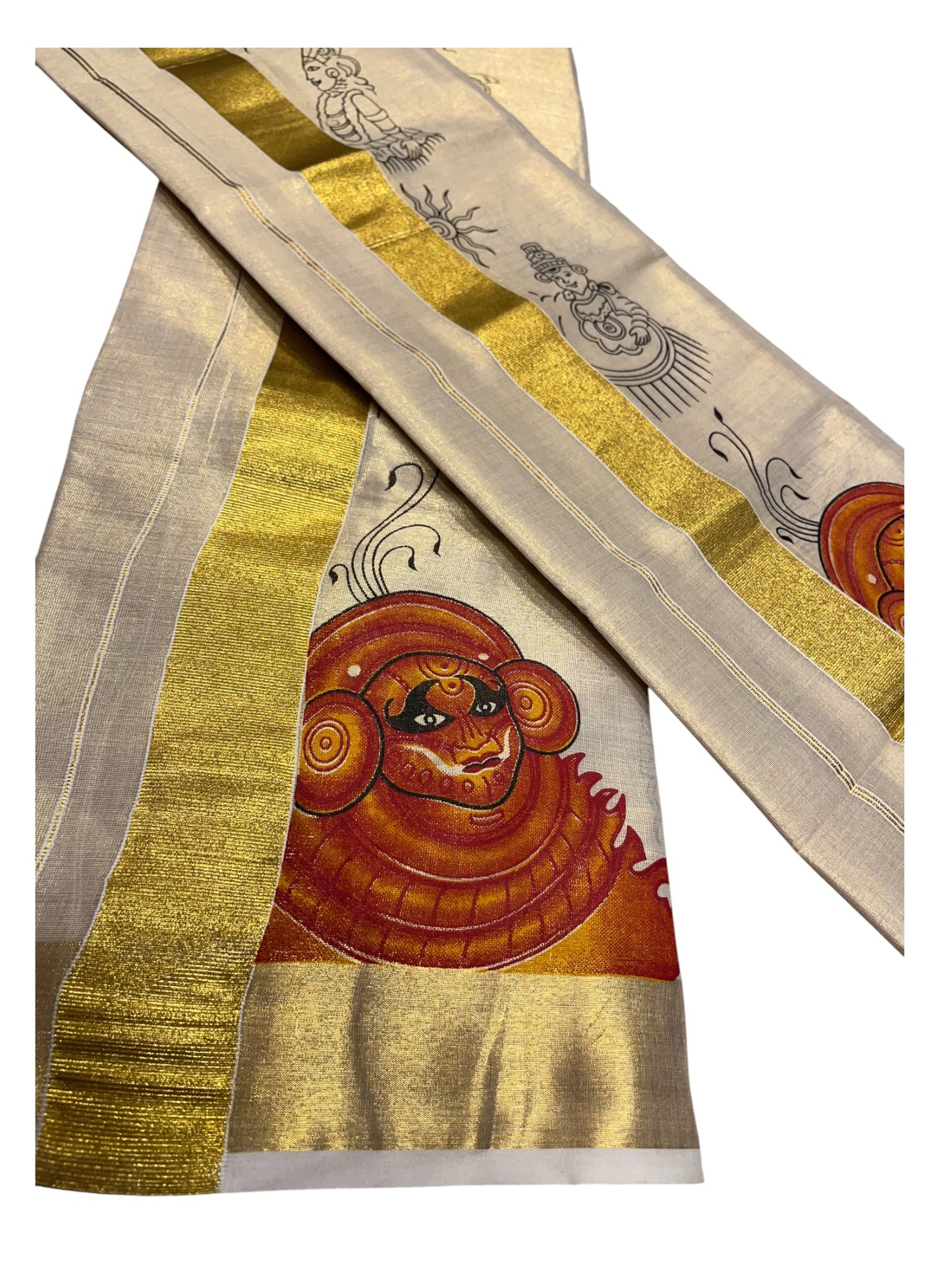 Southloom Kerala Tissue  Set Mundu (Mundum Neriyathum) with Theyyam Printed Design