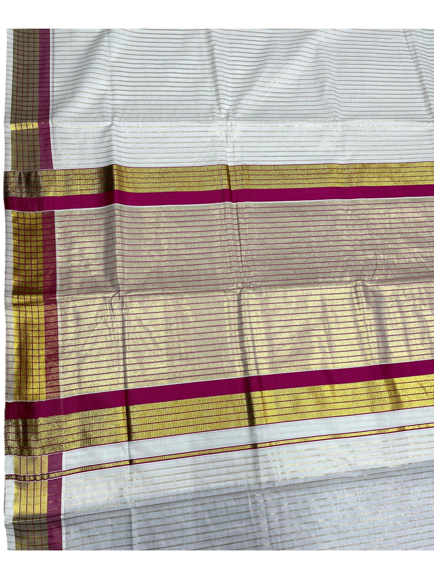 Southloom Kerala Pure Cotton Saree with Stripes on Body and Borders in pink SL334