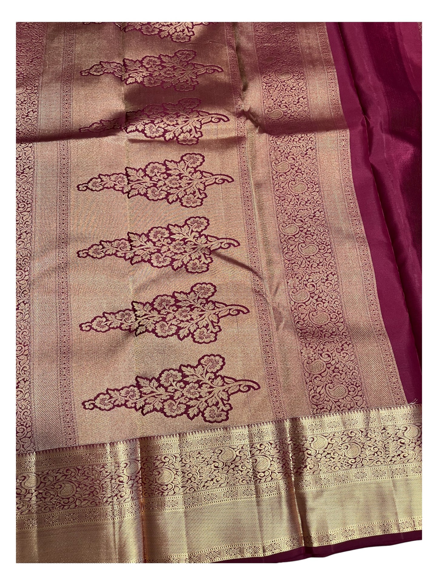 Southloom Pure Handloom Bridal Kanchipuram Silk Saree with Korvai Work (Maroon)