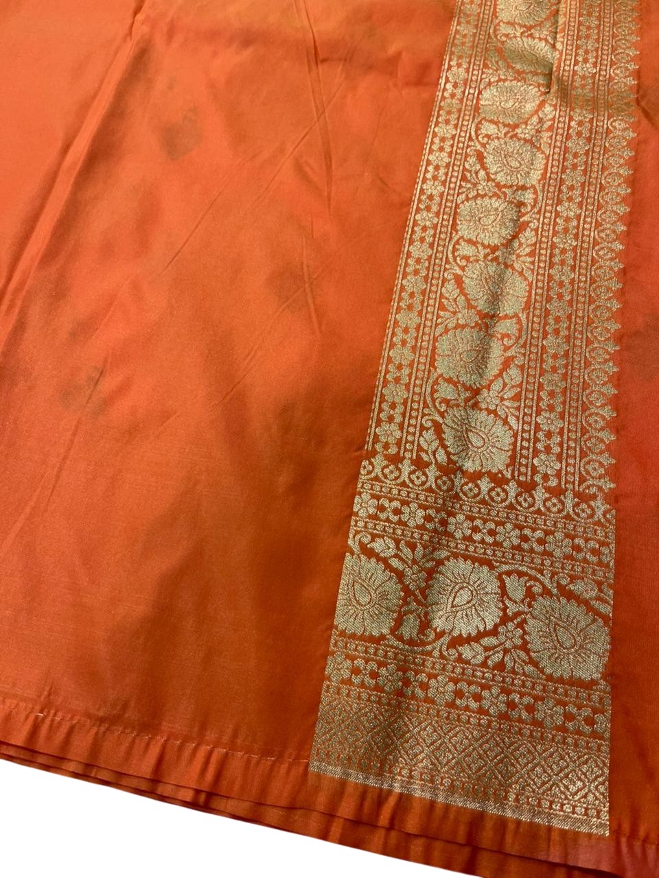 Southloom Pure Banarasi Silk Saree with Woven Work on Body and Borders (Orange)