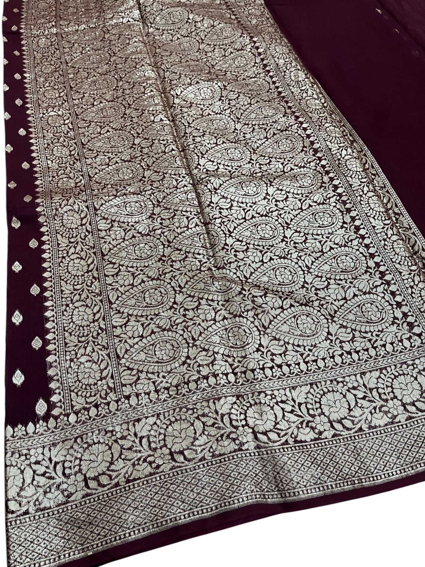 Southloom Cotton Banarasi Silk Saree with Woven Work on Body and Borders (Maroon)