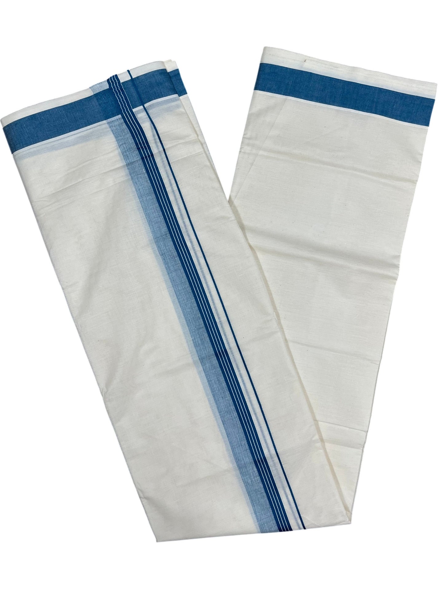 Southloom Pure Cotton Mundu with Blue Border (South Indian Kerala Dhoti)