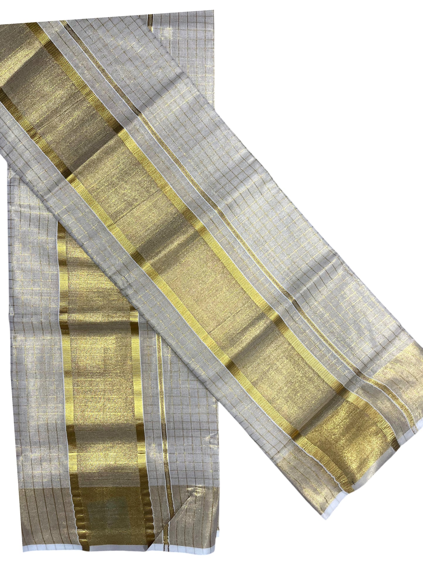 Southloom Kerala Tissue Single Set Mundu (Mundum Neriyathum) with  Kasavu Check Across Body