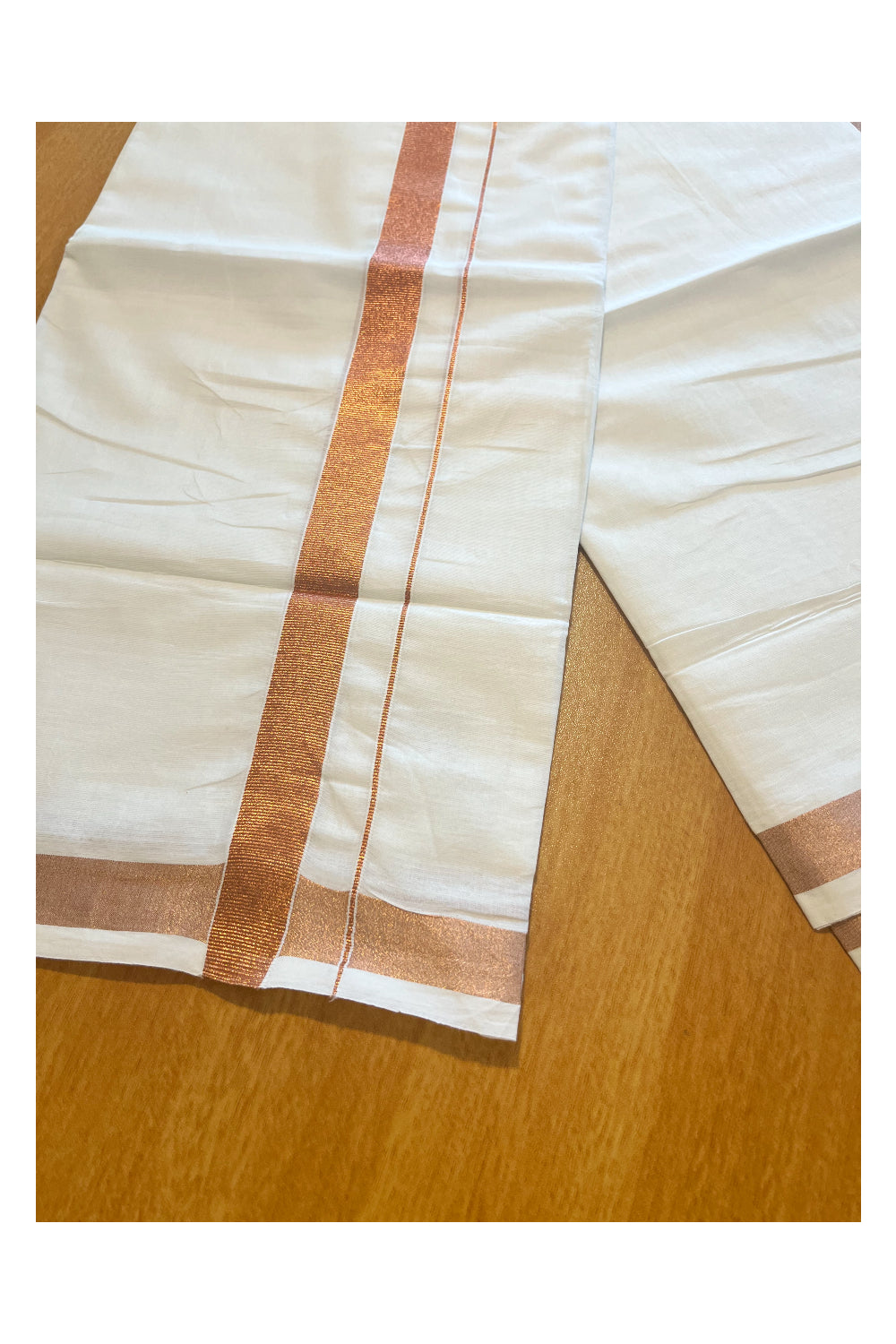 Pure White Cotton Double Mundu with Copper Border (South Indian Dhoti)