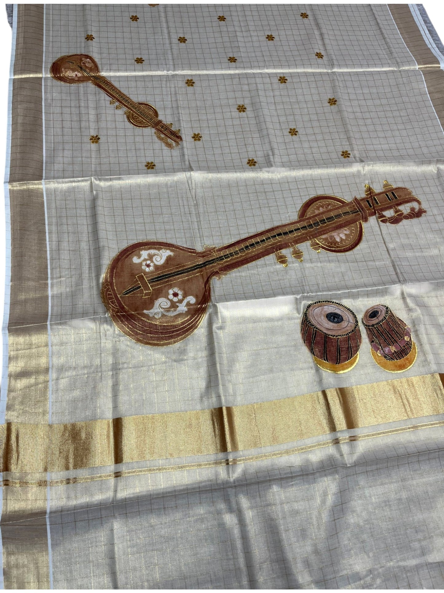Southloom Kerala Tissue Veena Embroidery Saree