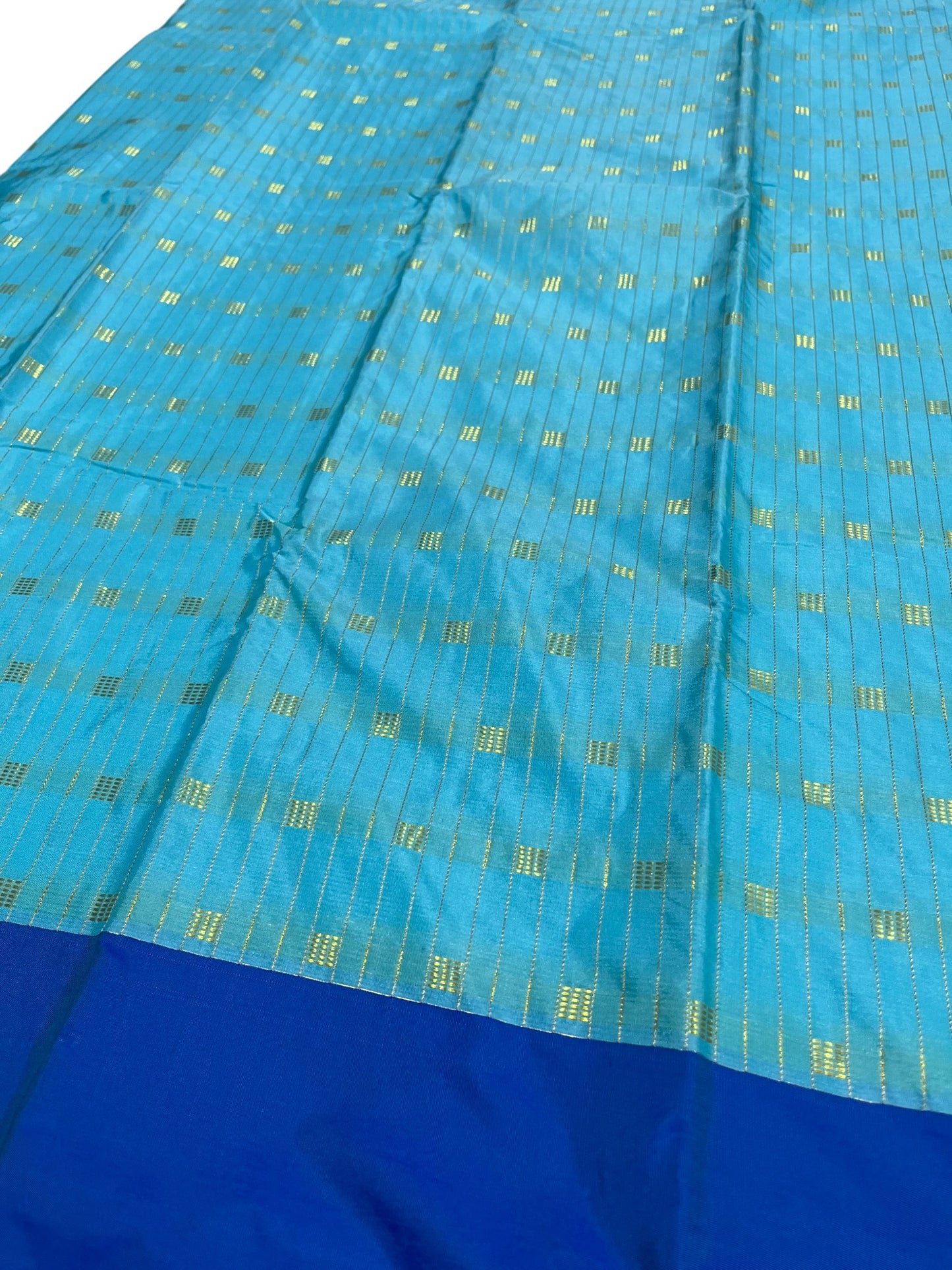 Southloom Semi Silk Saree with Butta Work and Golden Lines Across Body in Blue