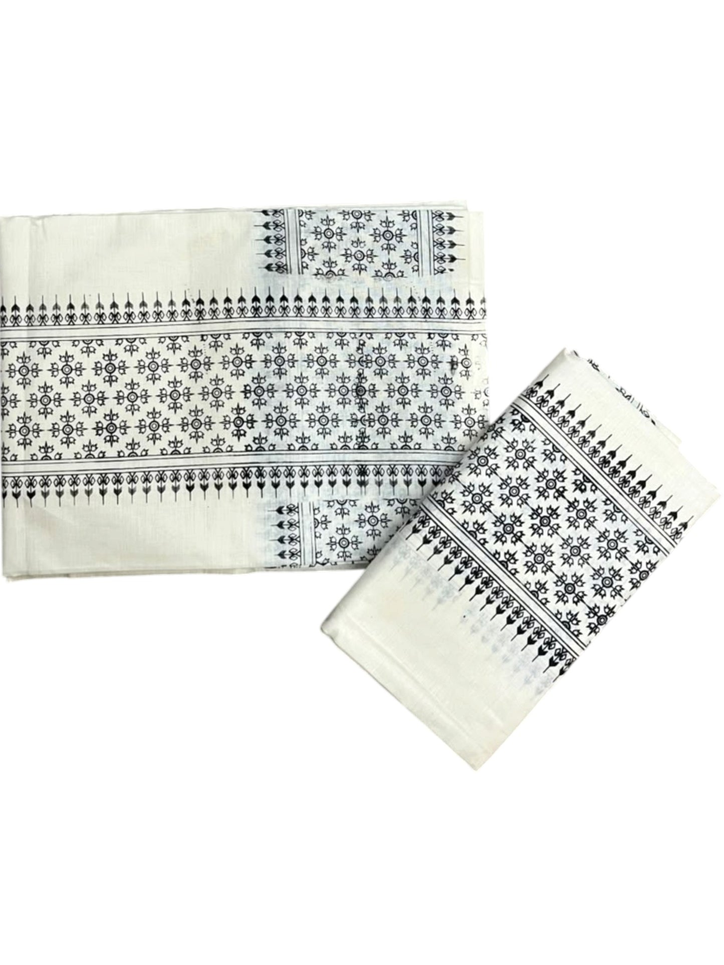 Southloom Kerala Cotton Set Mundu (Mundum Neriyathum) with Black Floral Prints on Border-2.80Mtrs SL625