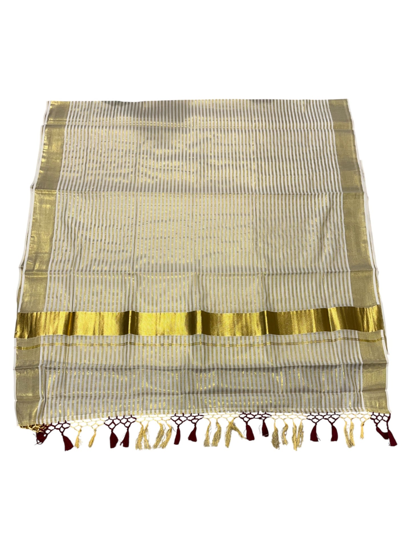 Southloom Kerala Cotton Kasavu Saree with Stripes on Body
