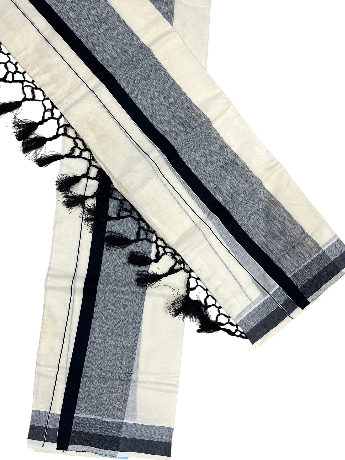 Southloom Kerala Cotton Mundum Neriyathum Single (Set Mundu) with Black Border 2.80 Mtrs