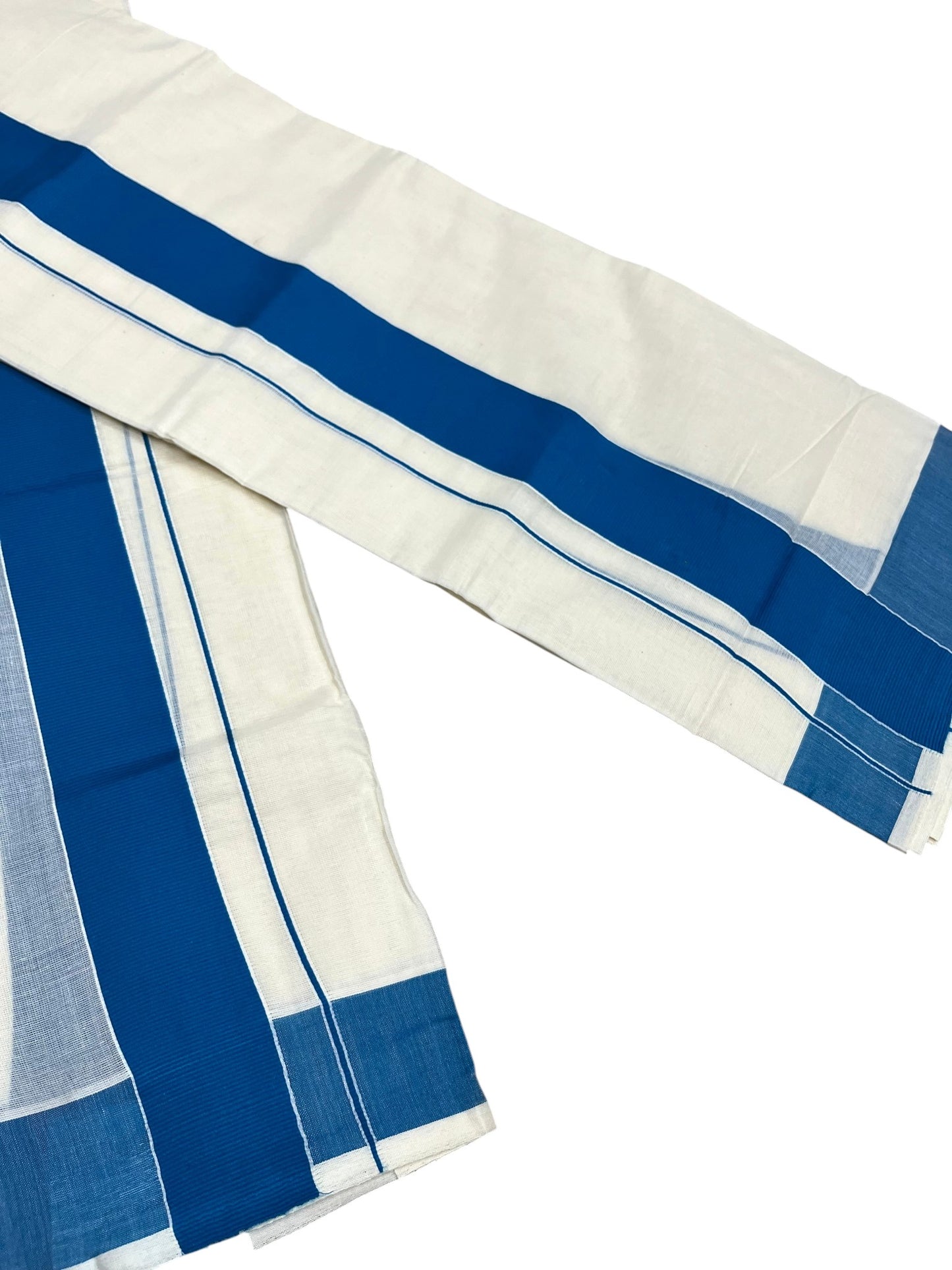 Southloom Kerala Cotton Mundum Neriyathum Single (Set Mundu) with Blue Border 2.80 Mtrs
