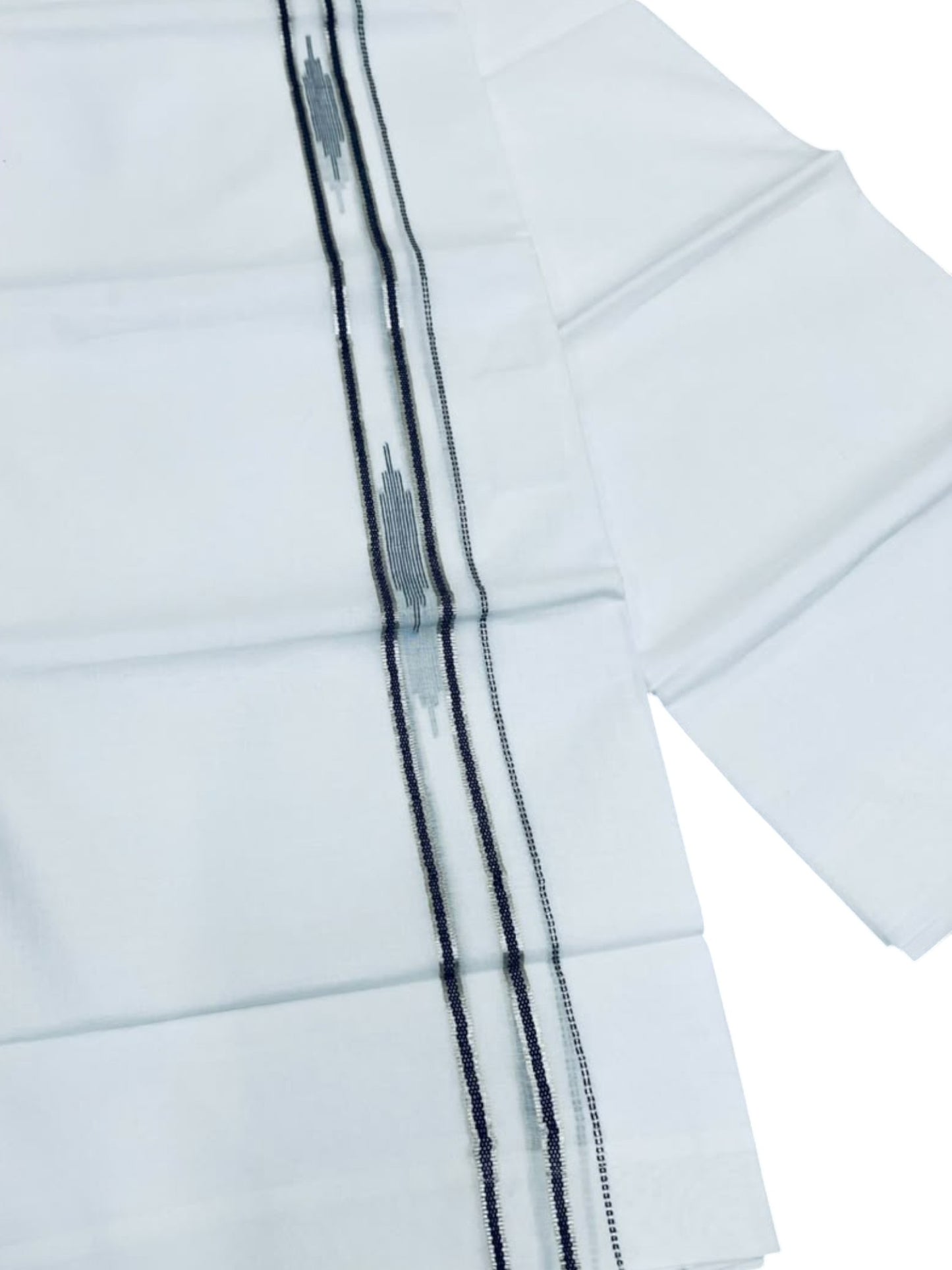 Southloom Pure White Cotton Mundu with Black & Silver Line Border (South Indian Kerala Dhoti)