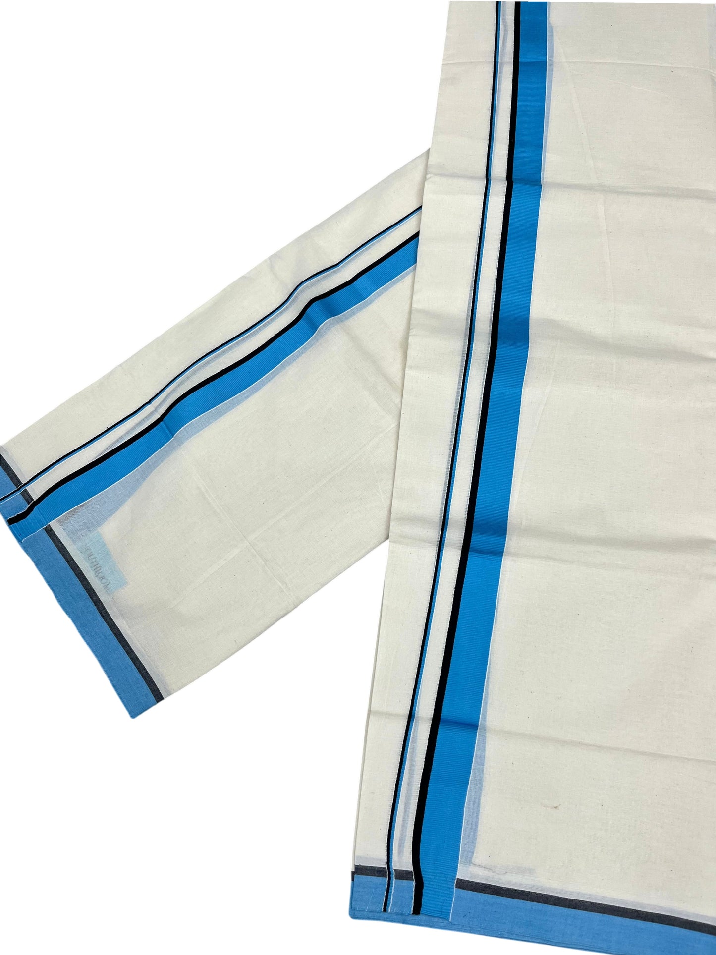 Southloom Pure Cotton Kerala Single Set Mundu (Mundum Neriyathum) Blue Border 2.80 Mtr SL345