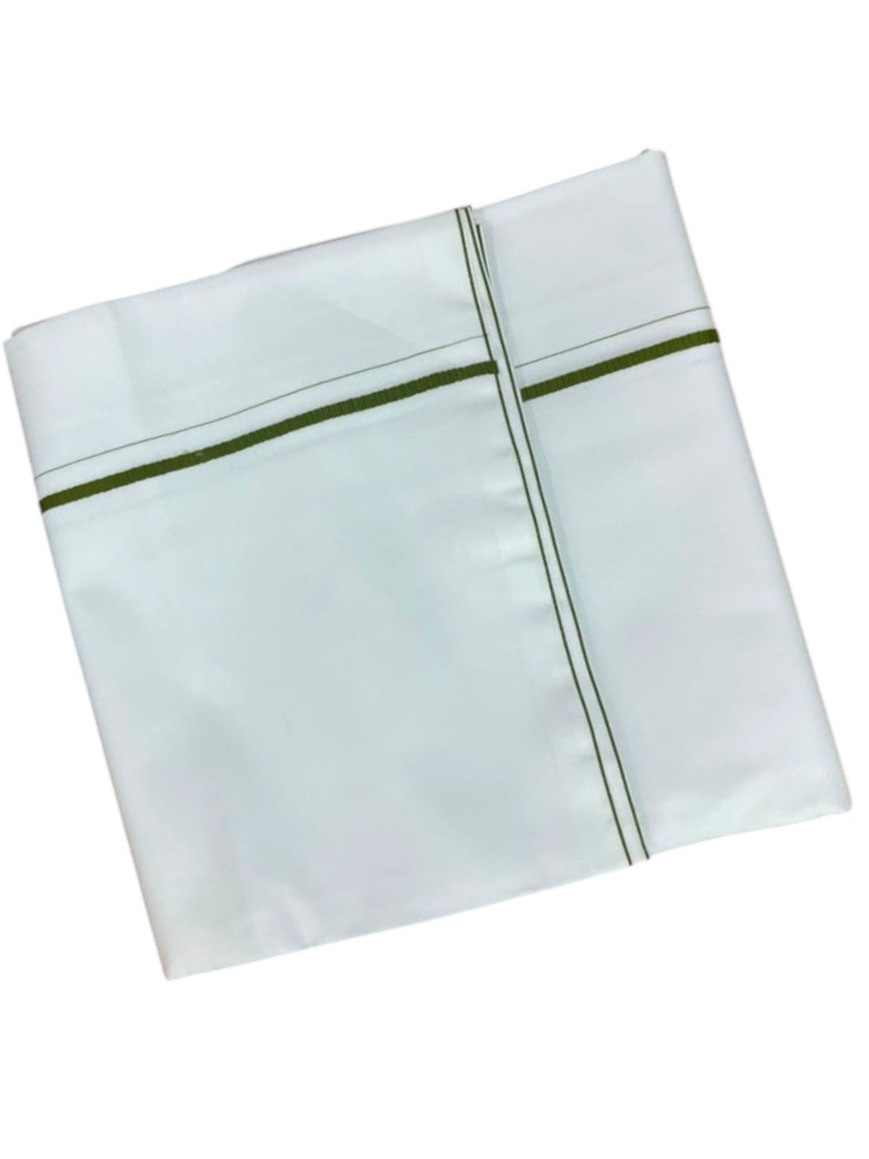 Southloom Pure White Cotton Single Eerkkil Kara Mundu with Olive Green Border (South Indian Kerala Dhoti)