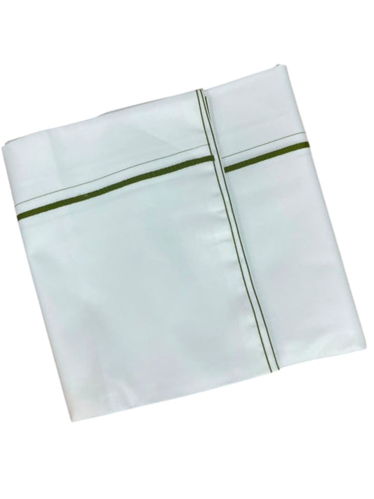 Southloom Pure White Cotton Single Eerkkil Kara Mundu with Olive Green Border (South Indian Kerala Dhoti)