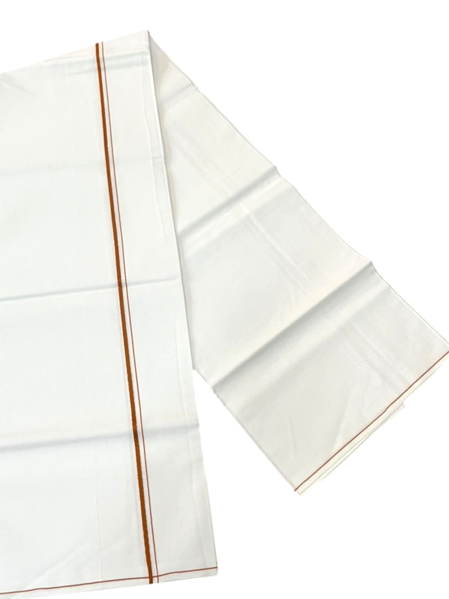 Southloom Pure White Cotton Single Mundu with Brown Border (South Indian Kerala Dhoti)
