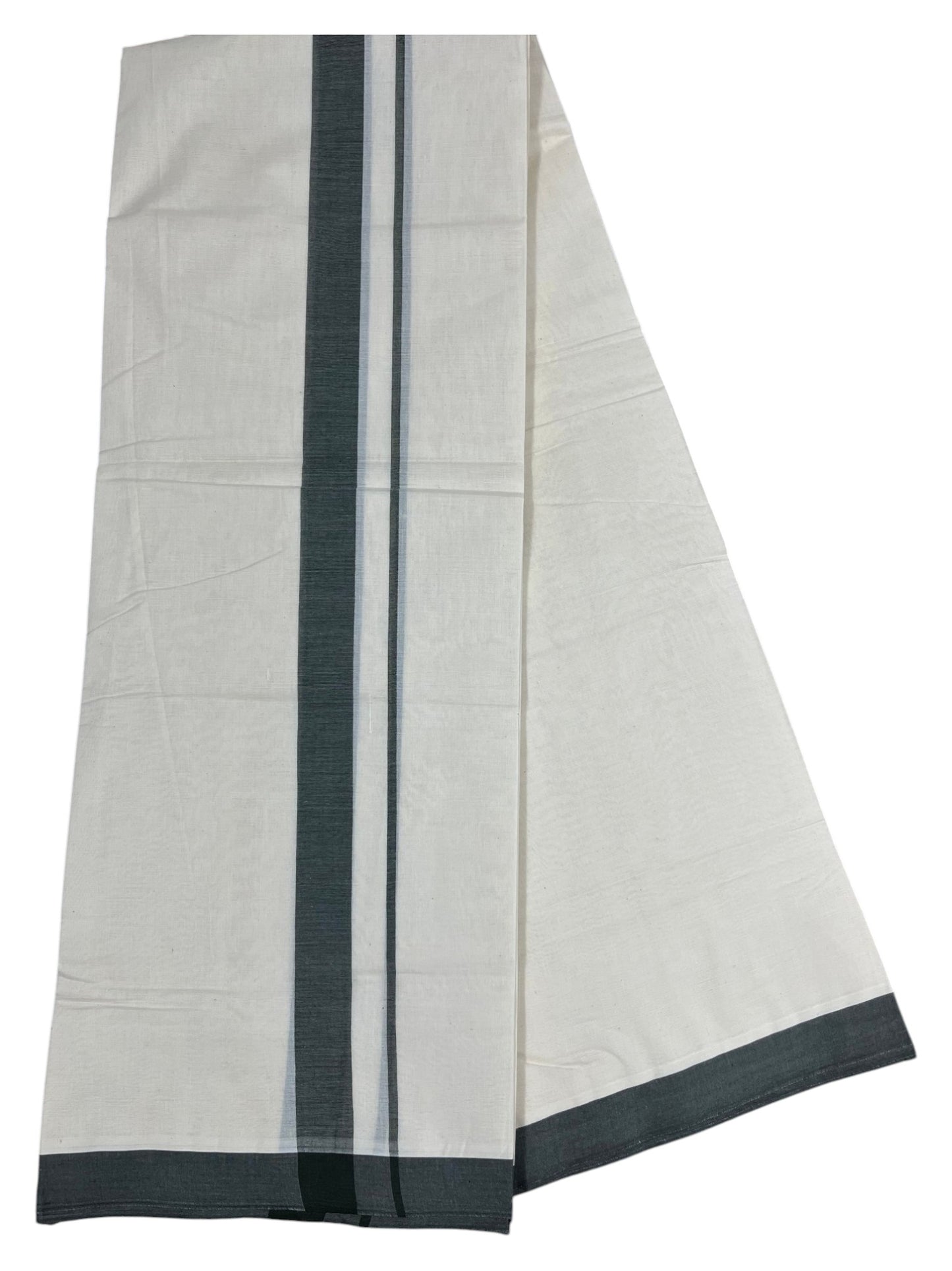 Southloom Kerala Pure Cotton Double Mundu with Dark Green Border (South Indian Kerala Dhoti)