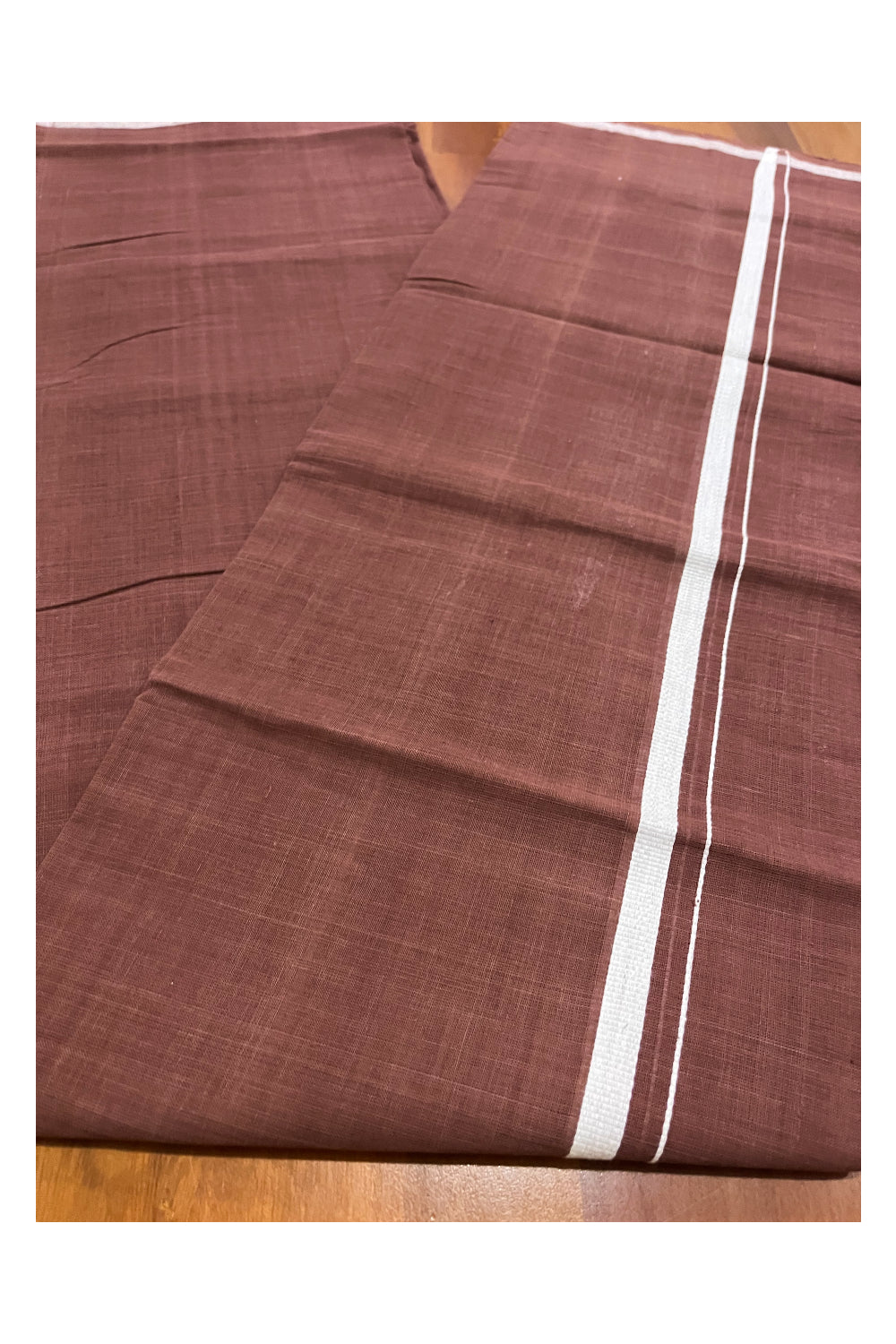 Southloom Premium Handloom Brown Solid Single Mundu (Lungi) with White Border (South Indian Kerala Dhoti)