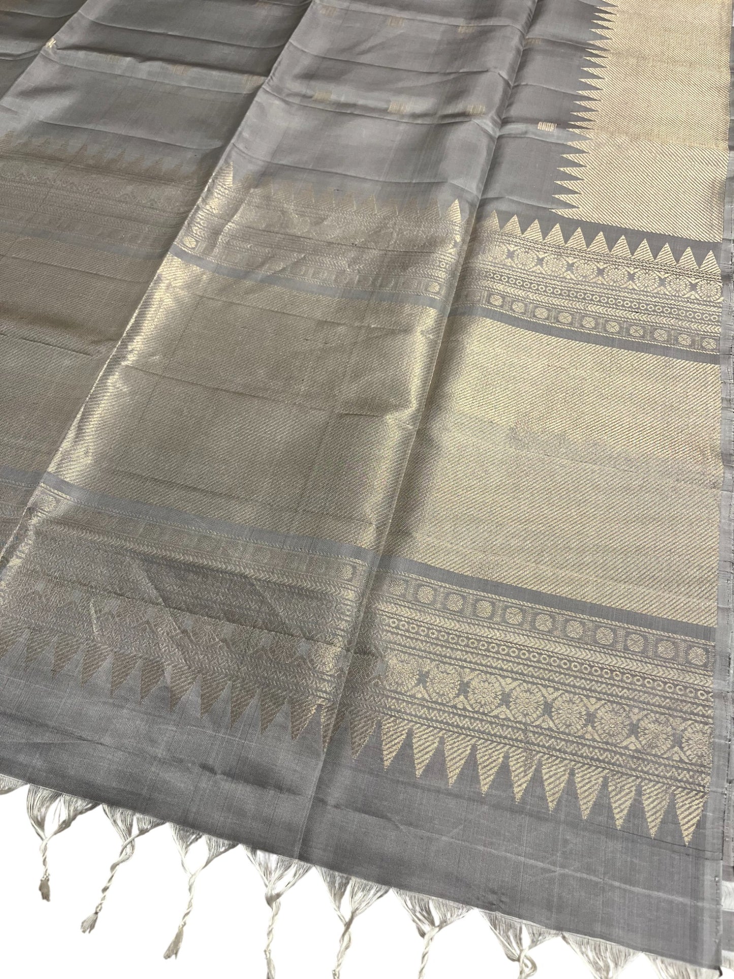 Southloom Pure Handloom Bridal Kanchipuram Silk Saree with Korvai Work (Grey)