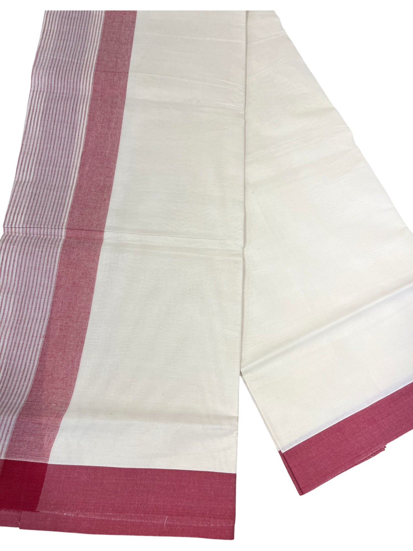 Southloom Kerala Pure Cotton Double Mundu with Maroon Lines Border (South Indian Dhoti)