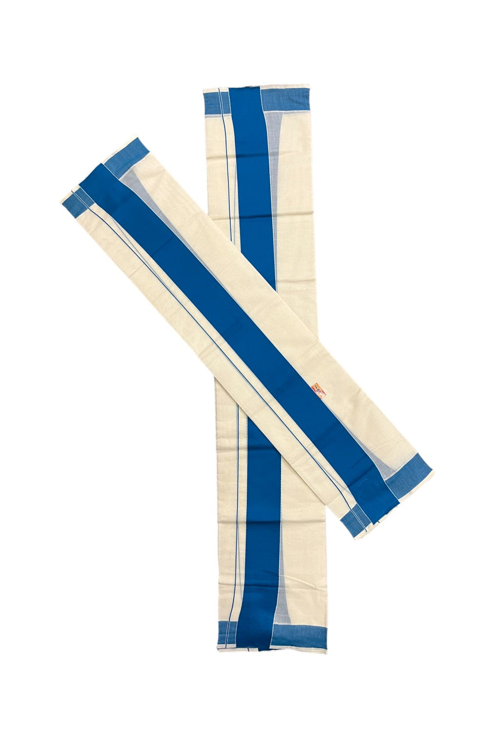 Kerala Cotton Mundum Neriyathum Single (Set Mundu) with Blue Border 2.80 Mtrs