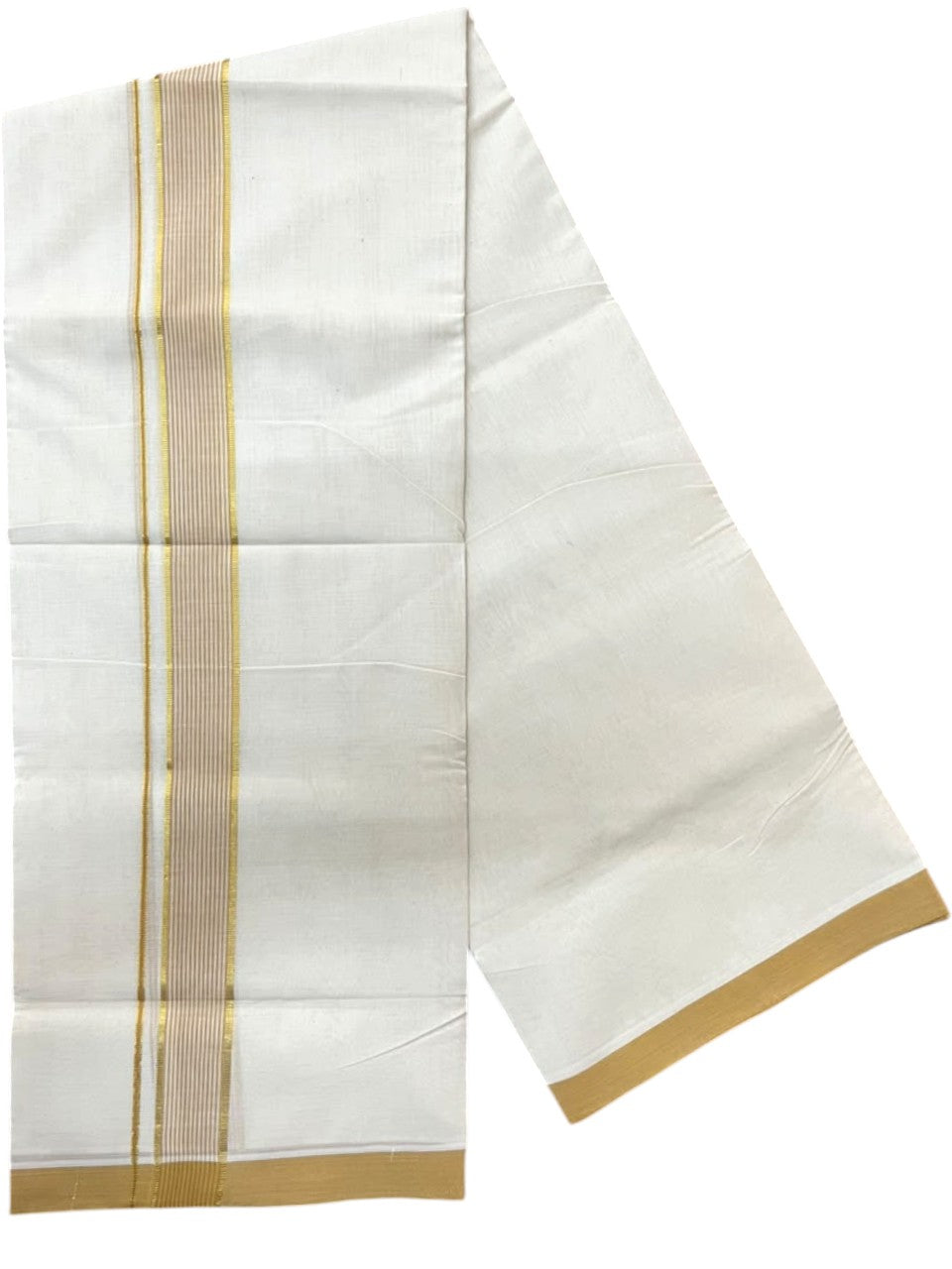 Southloom Balaramapuram Unakkupaavu Premium Handloom Cotton Double Mundu with Gold Kasavu and Mustard Yellow Border