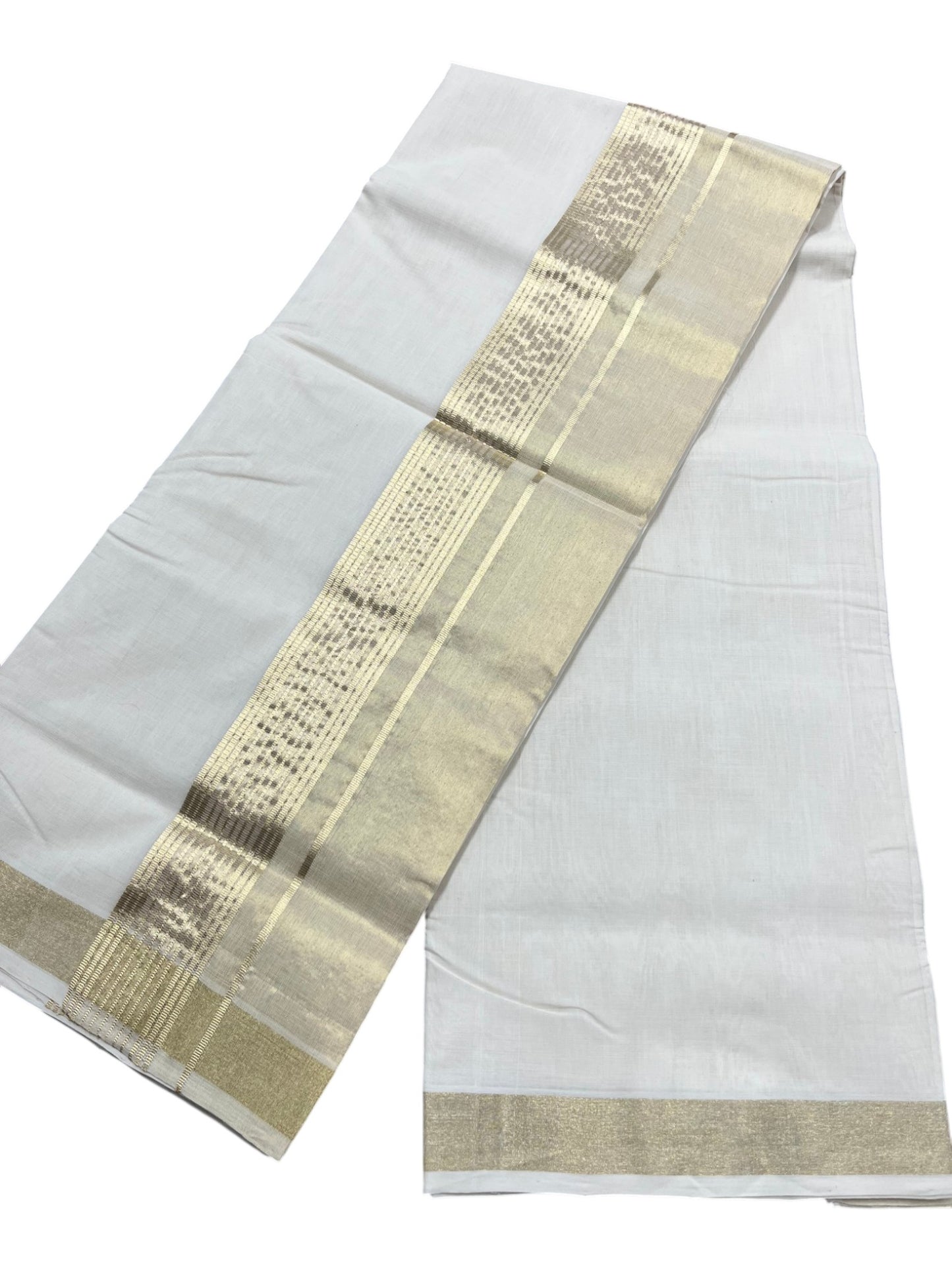 Southloom Premium Handloom Cotton Double Mundu with Gold Kasavu Border